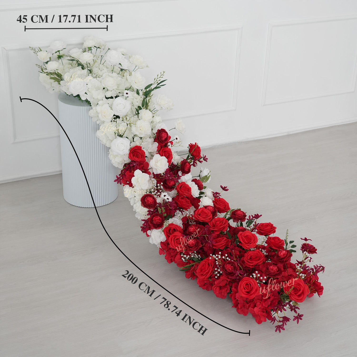 Uflower Artificial Red White Rose Flower Row Wedding KT Backdrop Decor