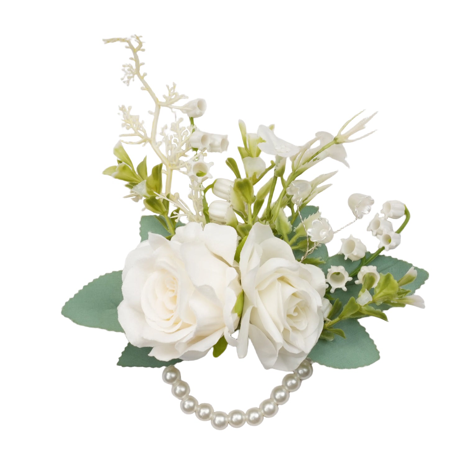 Uflower White Series With Greenery  Bride Bouquet Wrist Corsage Groom Boutonniere Wedding Event Supplies