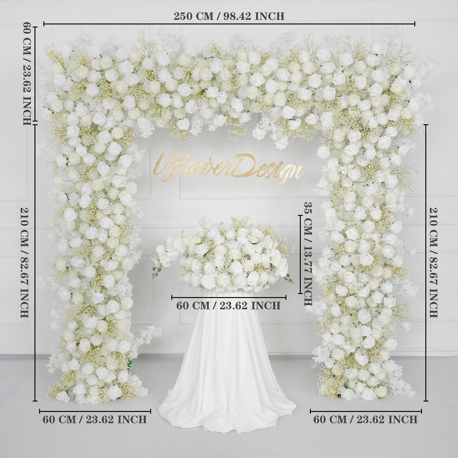 Uflower White Baby breath Rose Wedding Backdrop Arch Decor