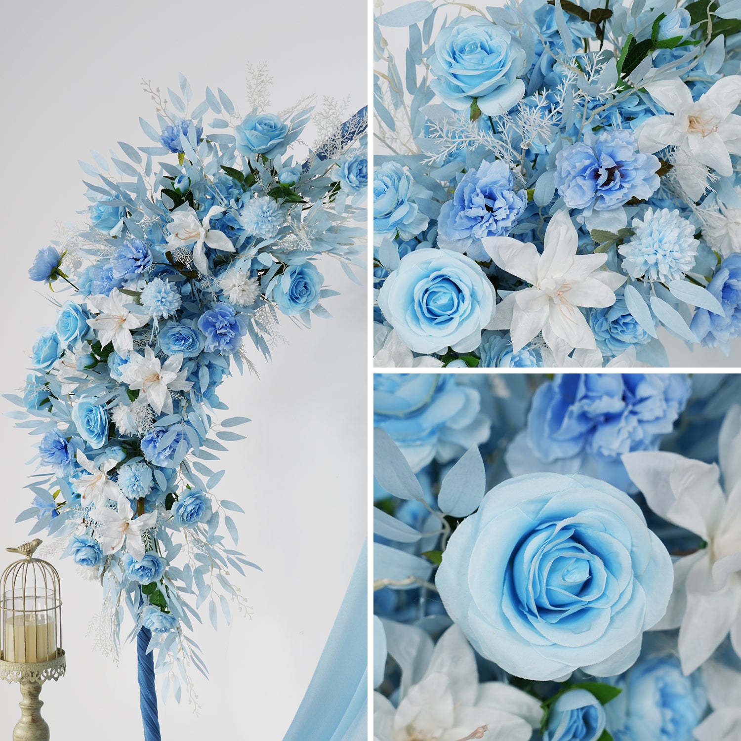 Artificial Blue Wedding KT Backdrop Flower Row Decor
