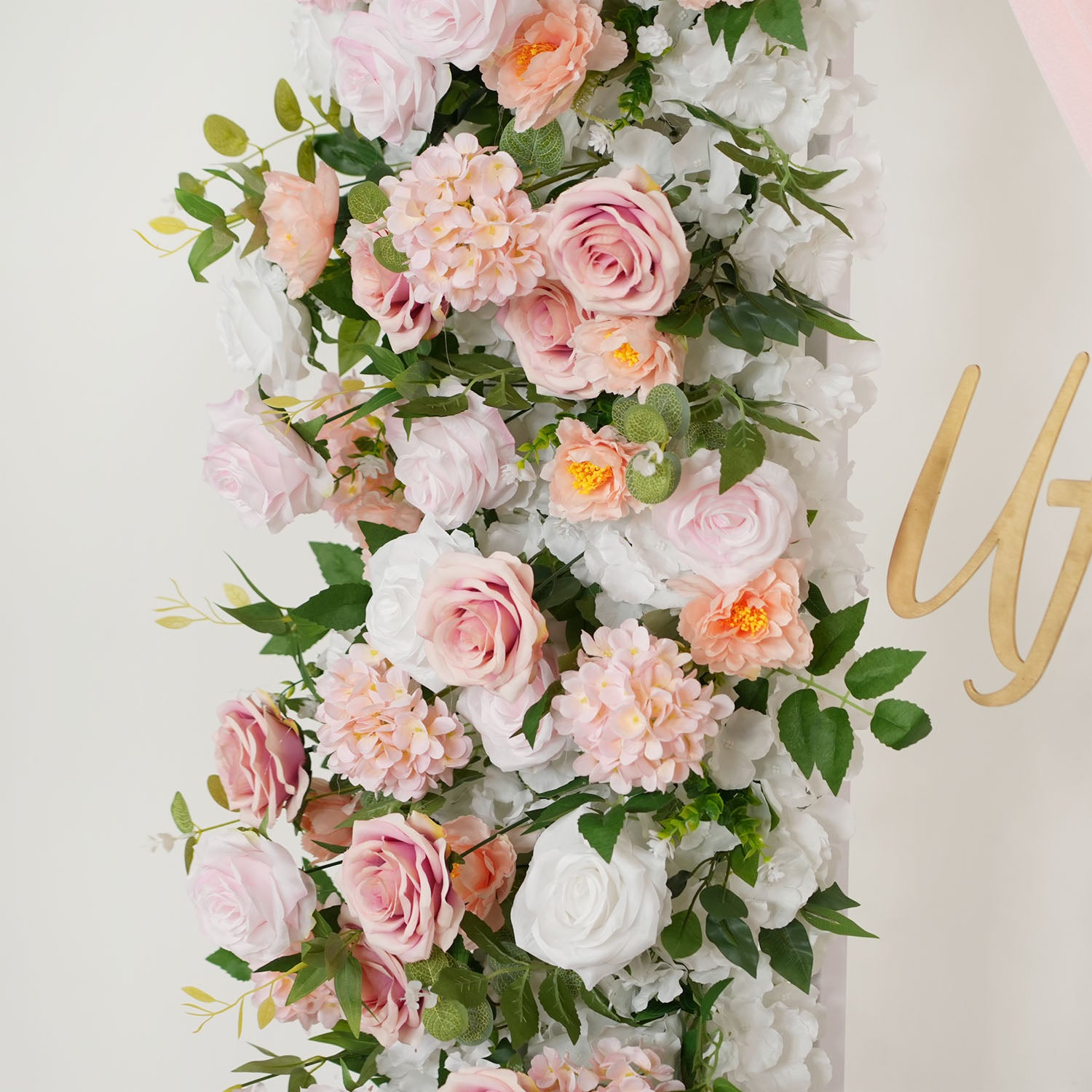 Uflower Pink White Rose Floral Square Arch Wedding Party Backdrop Decoration