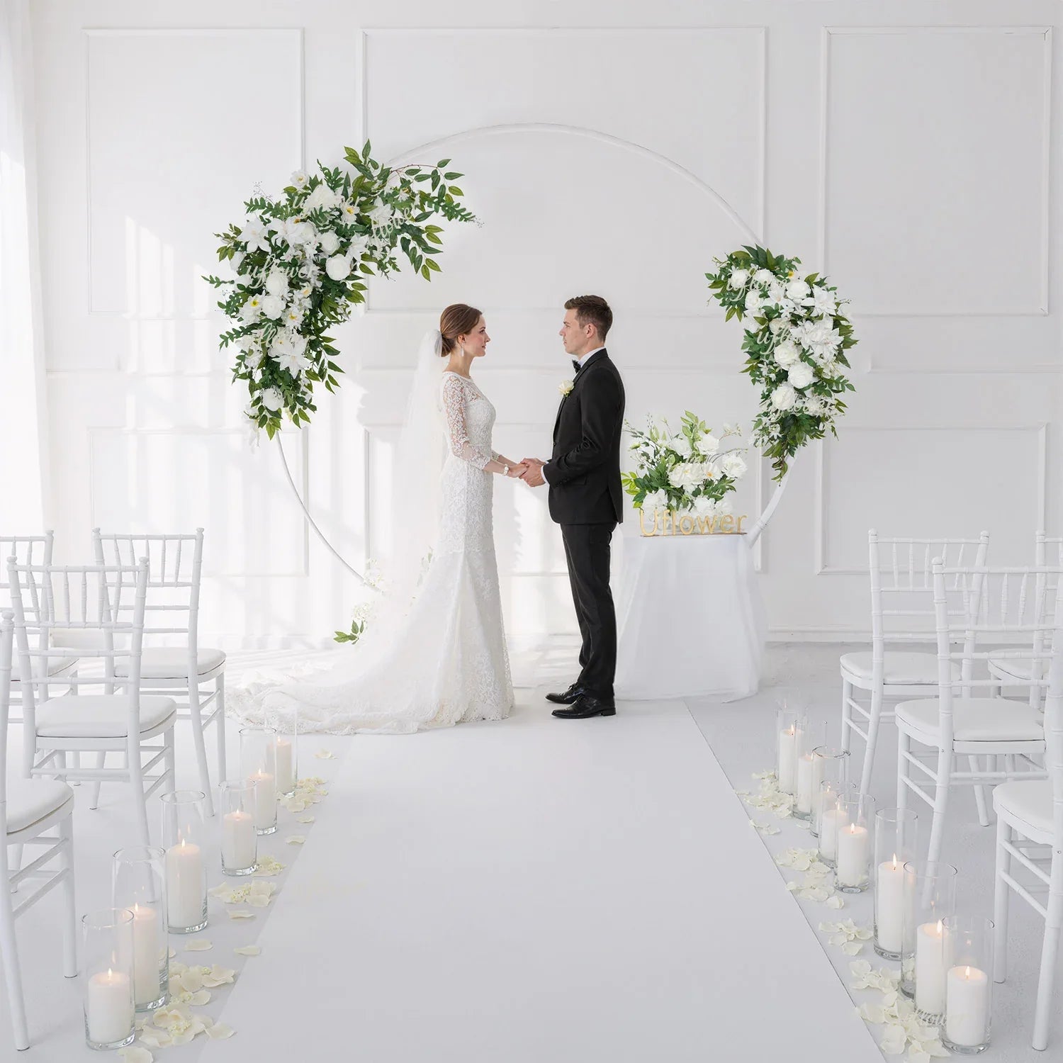 Artificial White Flower Row KT Background Wedding Decor - Uflower