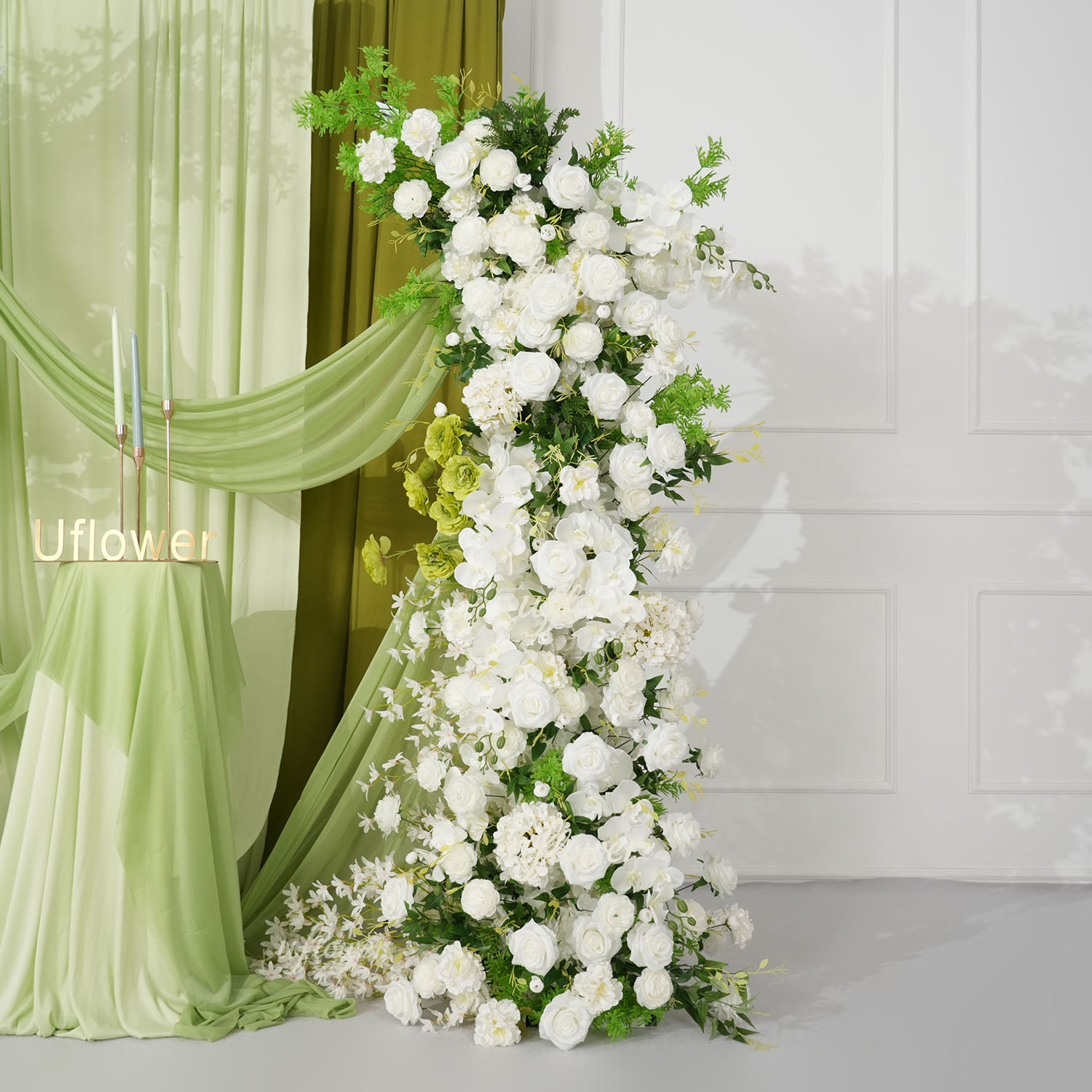 Uflower White Floral Greenery Horn Arch Wedding Party Backdrop Decor