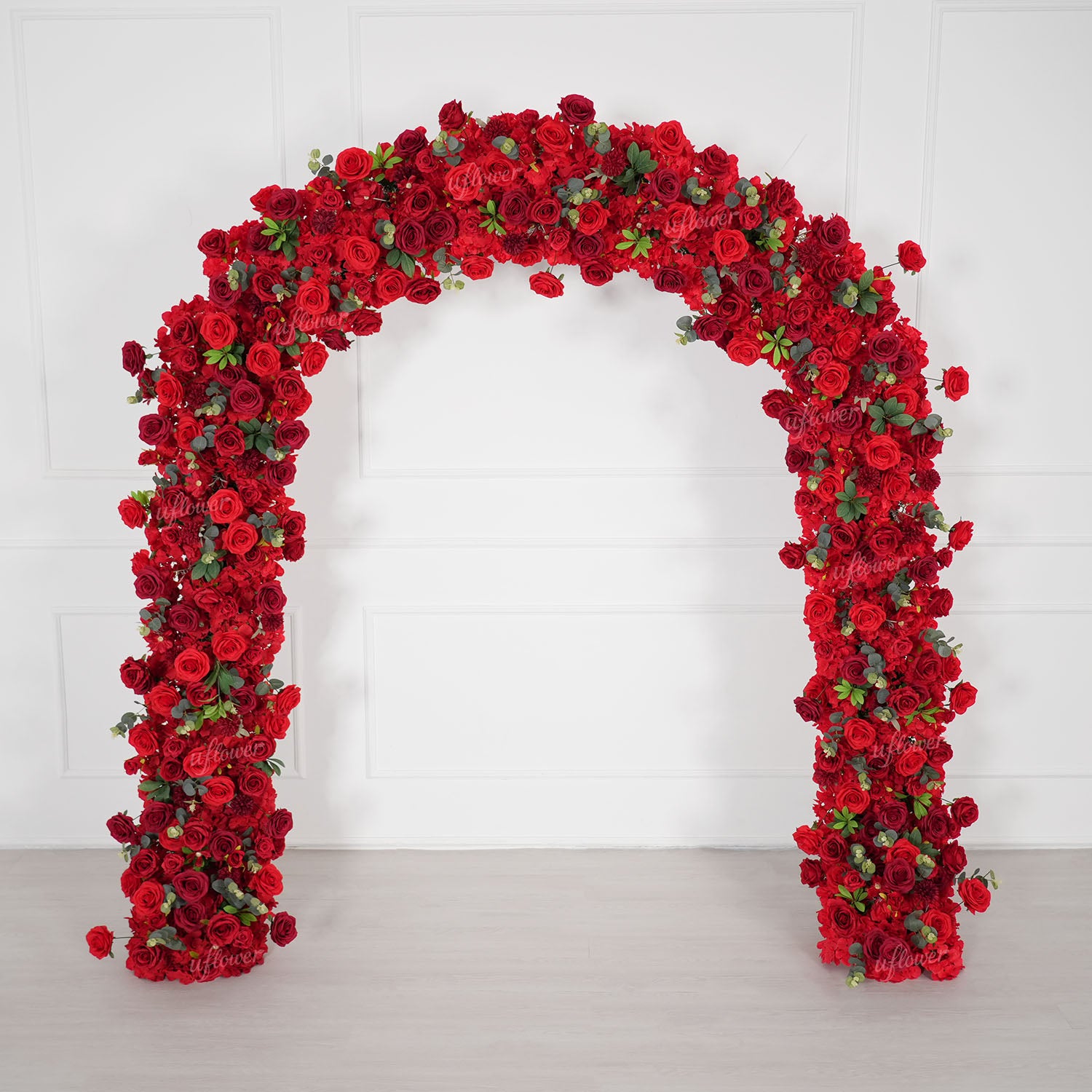 Uflower Red Rose Greenery Floral Door Arch Wedding Party Backdrop Decoration