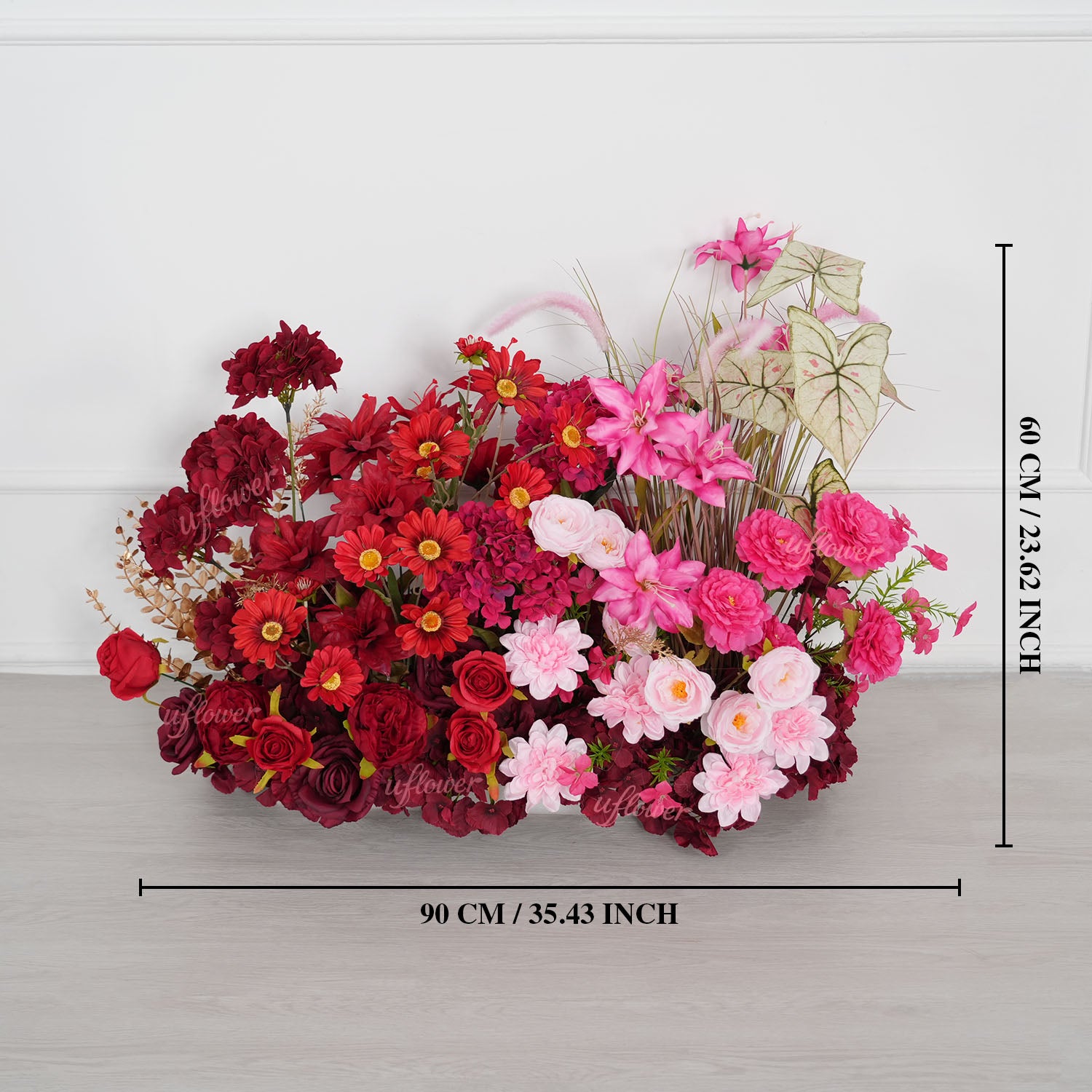 Uflower Red Pink Flower Arrangement Wedding Party Backdrop Floral Props