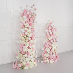 Uflower Artificial Pink White Wedding KT Backdrop Flower Row Decor