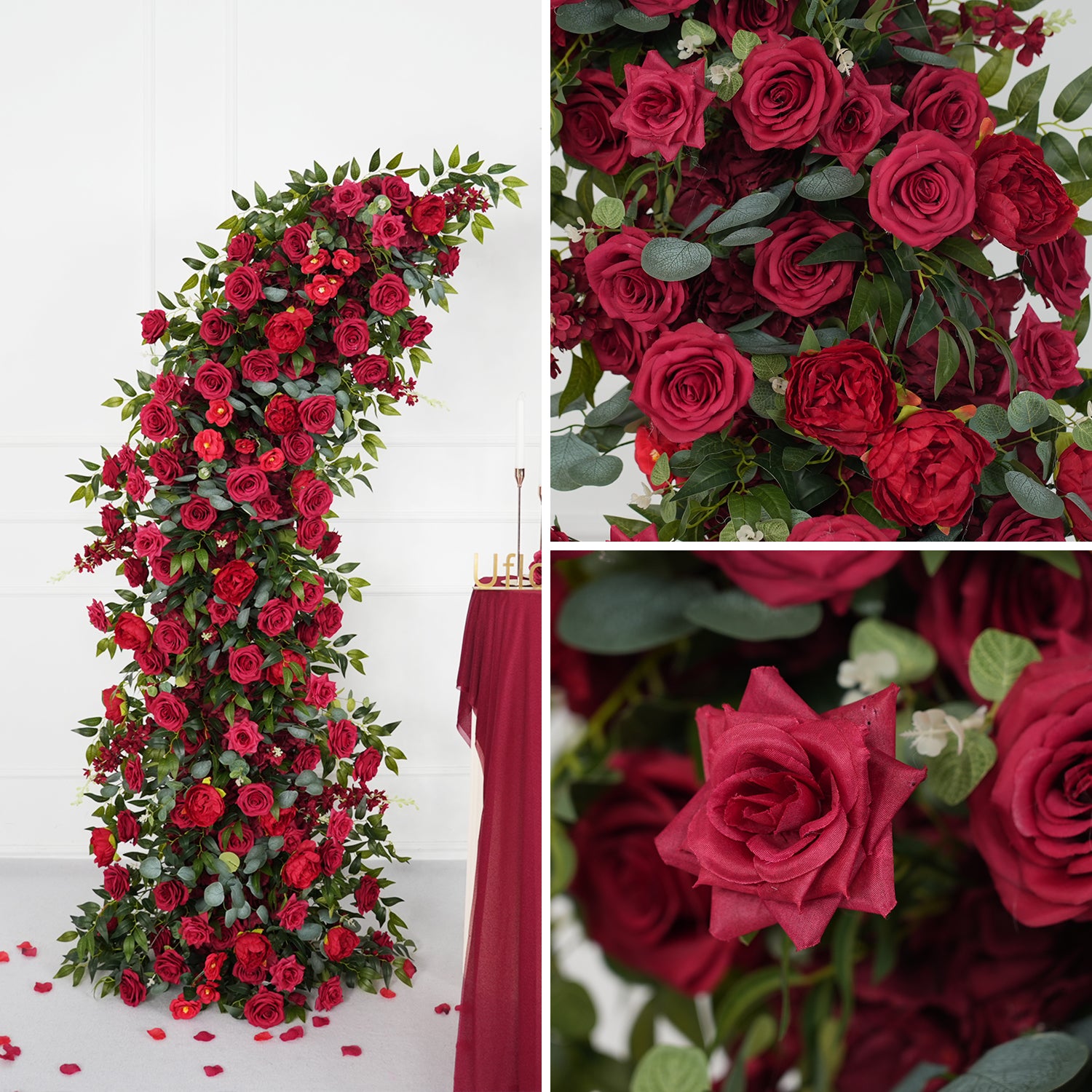 Uflower Red Rose Floral Arch Wedding Backdrop Decor