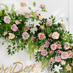 Uflower Champagne Pink Rose Green Leaf Hang Flower Floor Floral Wedding Party Event Props