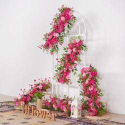 Uflower Pink Rose Green Leaf Wedding Backdrop Floral Arrangement