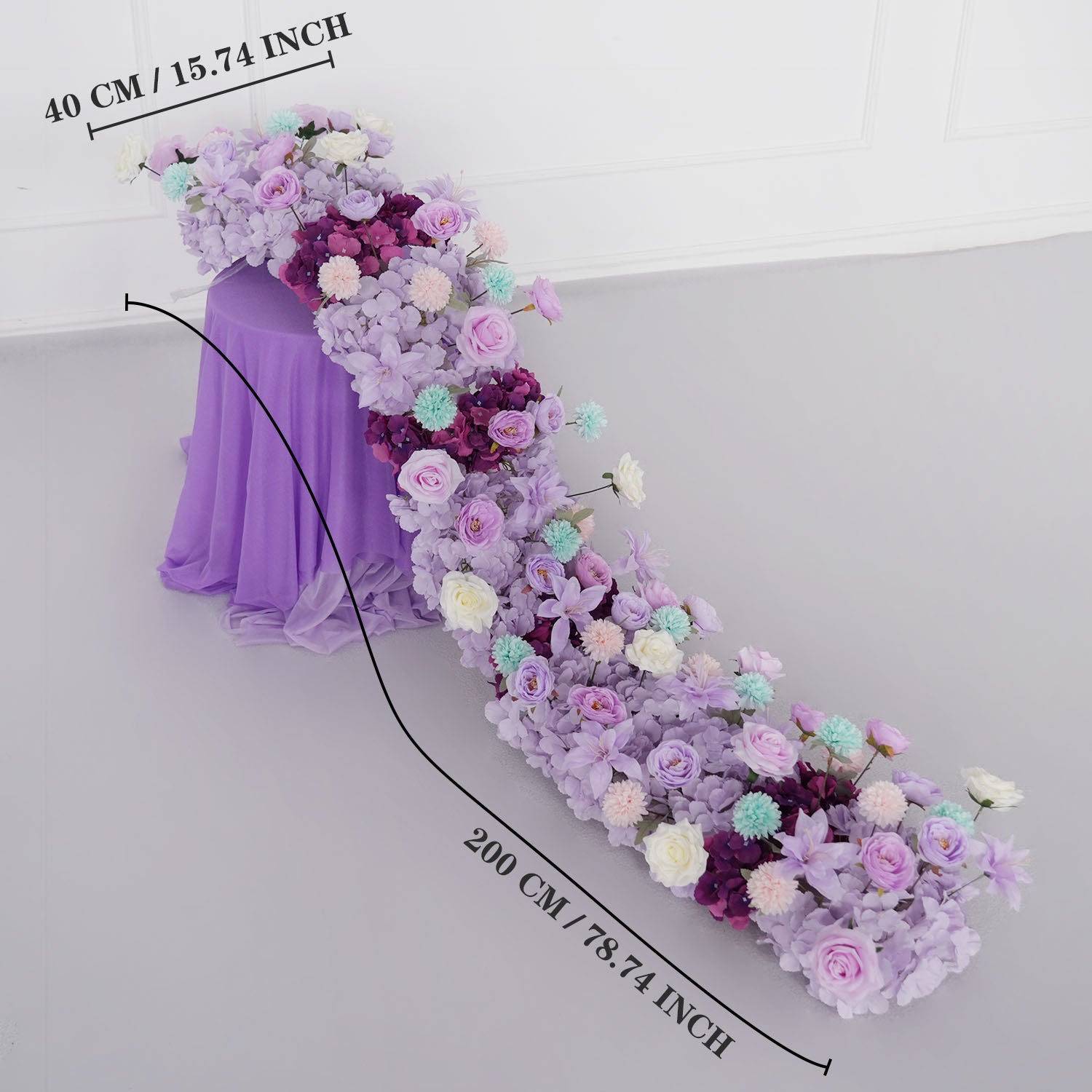 Uflower Purple Flower Row Sofa Table Runner Floor Flower Arrangement