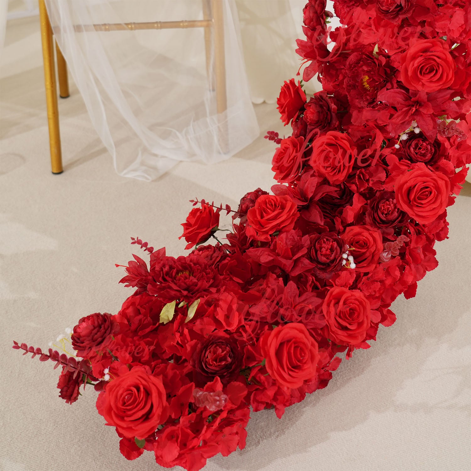 Uflower Artificial Red Rose Flower Row Wedding KT Backdrop Decor