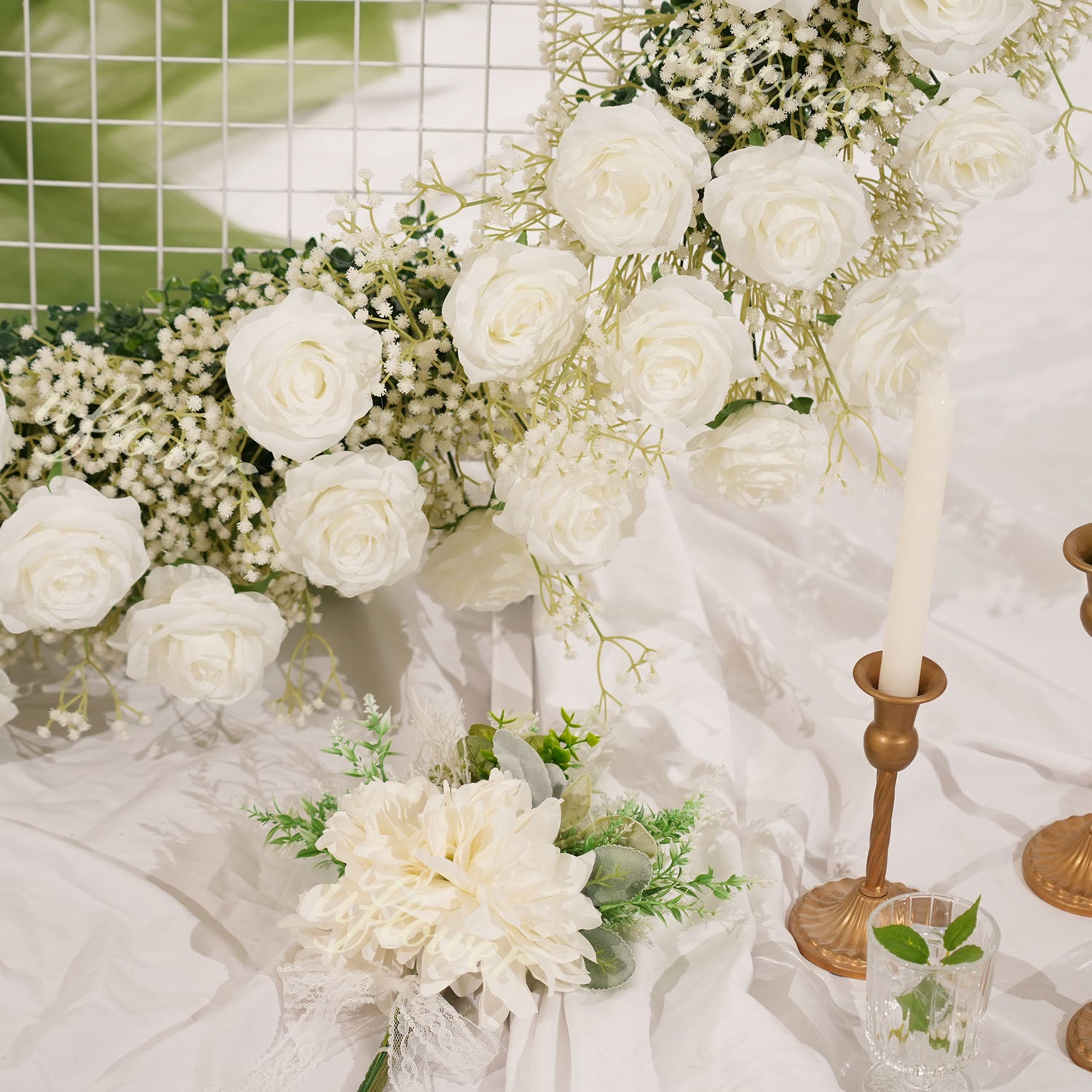 Uflower Baby's Breath Flower Arrangement Table Runner Round Arch