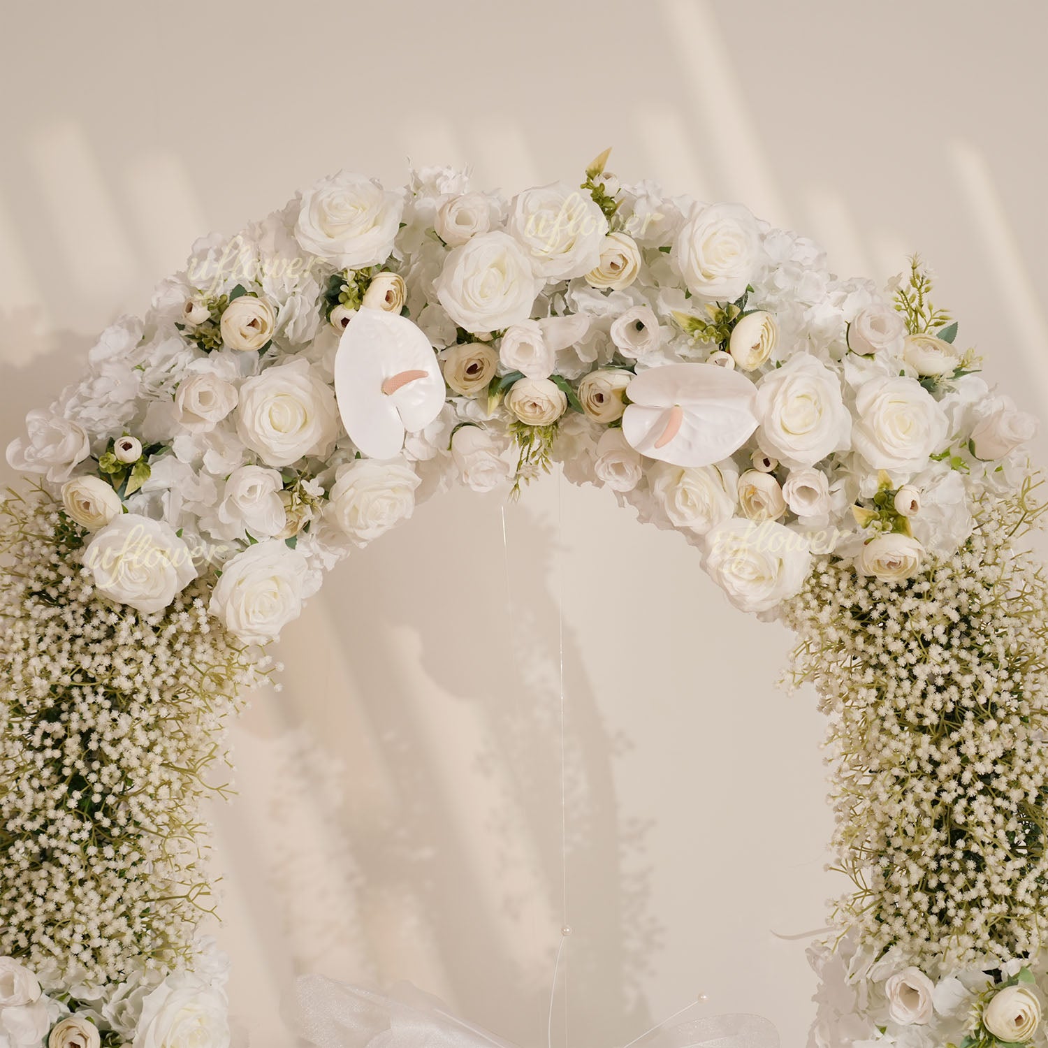 Uflower White Baby's Breath Flower Row Wedding KT Backdrop Decor