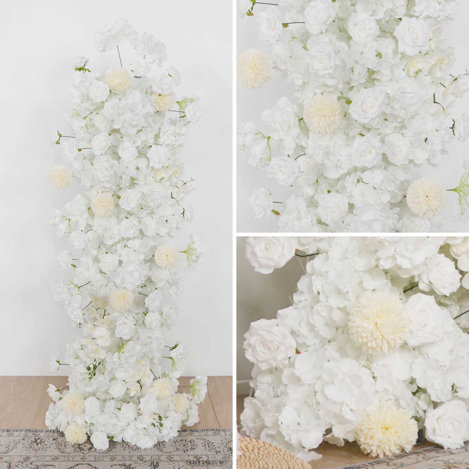 Artificial White Rose Wedding KT Backdrop Flower Row Decor
