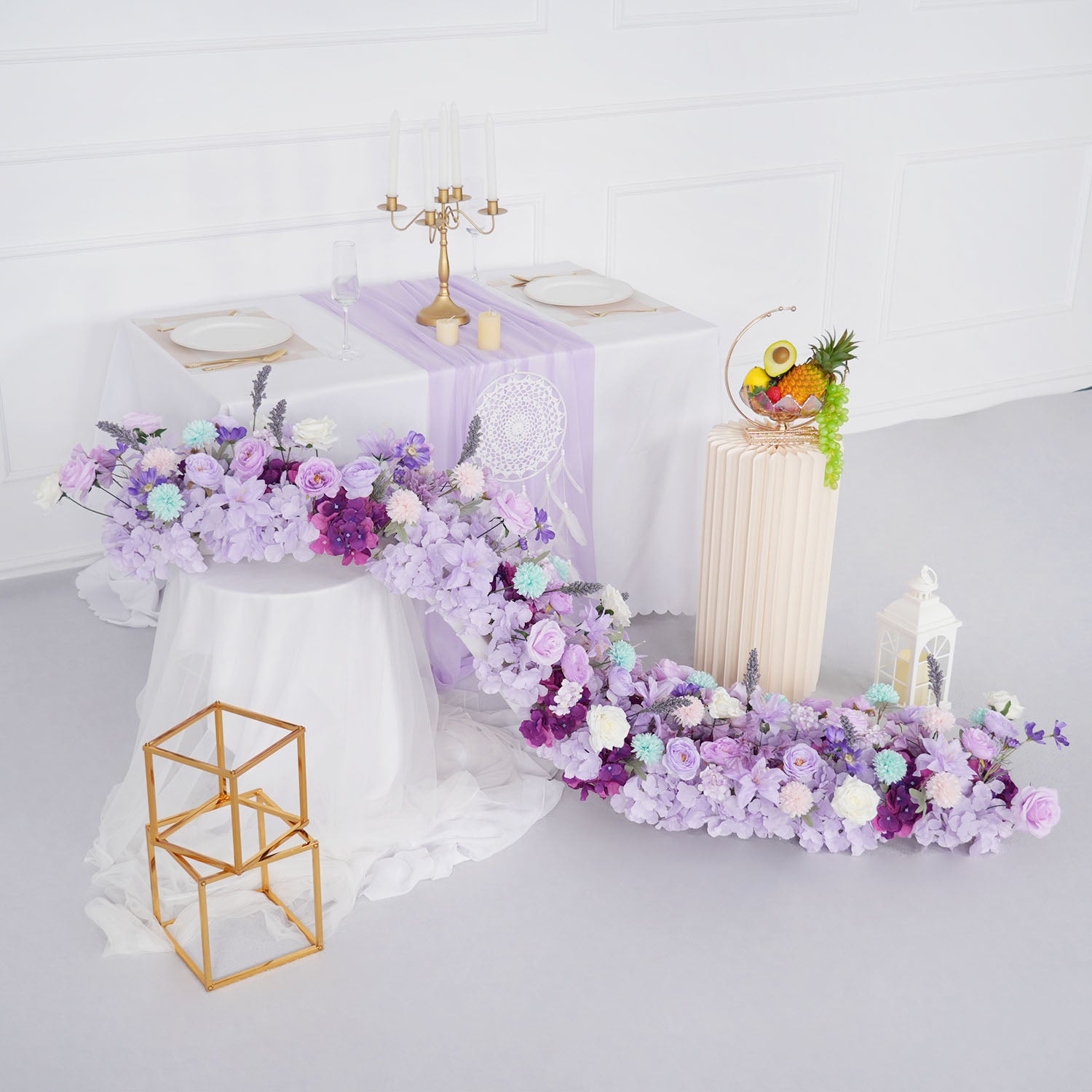 Uflower Purple Table Runner Arrangement Wedding Backdrop Wall Decor