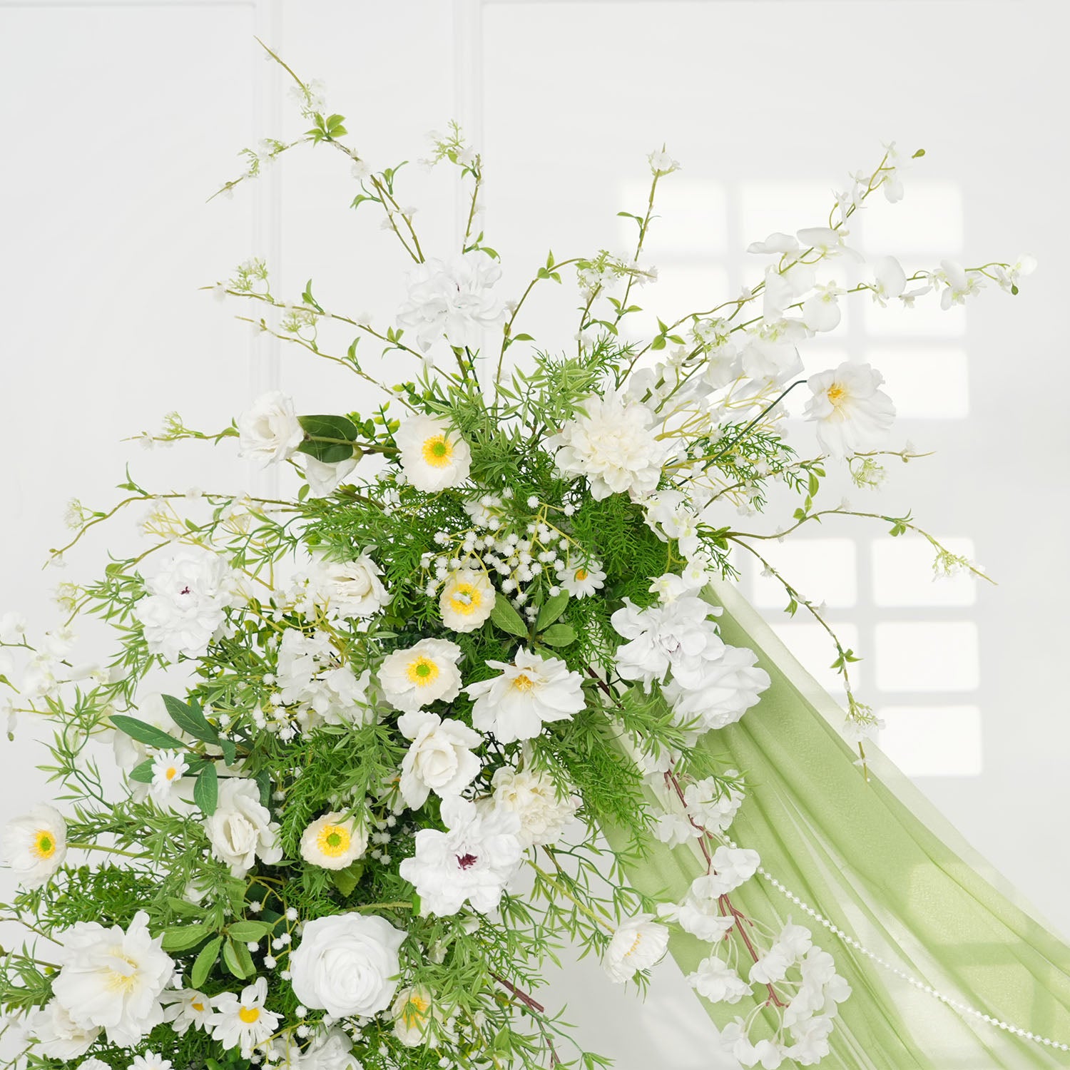 Uflower Green White Floral Horn Arch Wedding Party Backdrop Decor