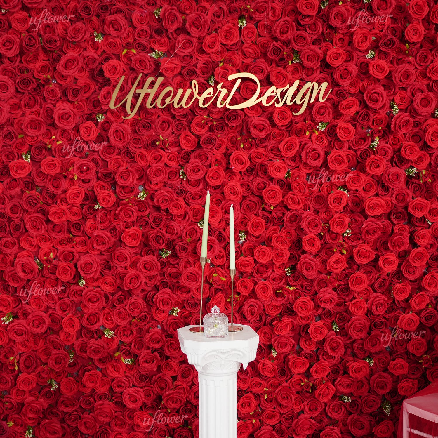 Uflower Red Rose Flower Wall Backdrop Wedding Party Decoration