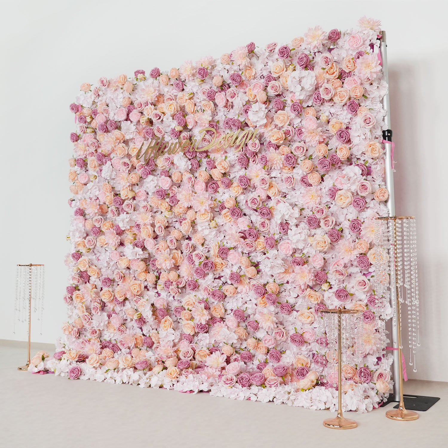 Uflower Artificial Pink Champagne Rose 5D Wedding Flower Wall