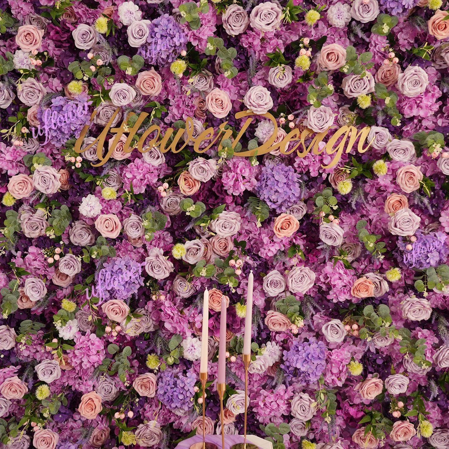 Uflower Flower Wall 3D Purple Hydrangea Floral Backdrop Wedding Party Proposal Decor - Uflower