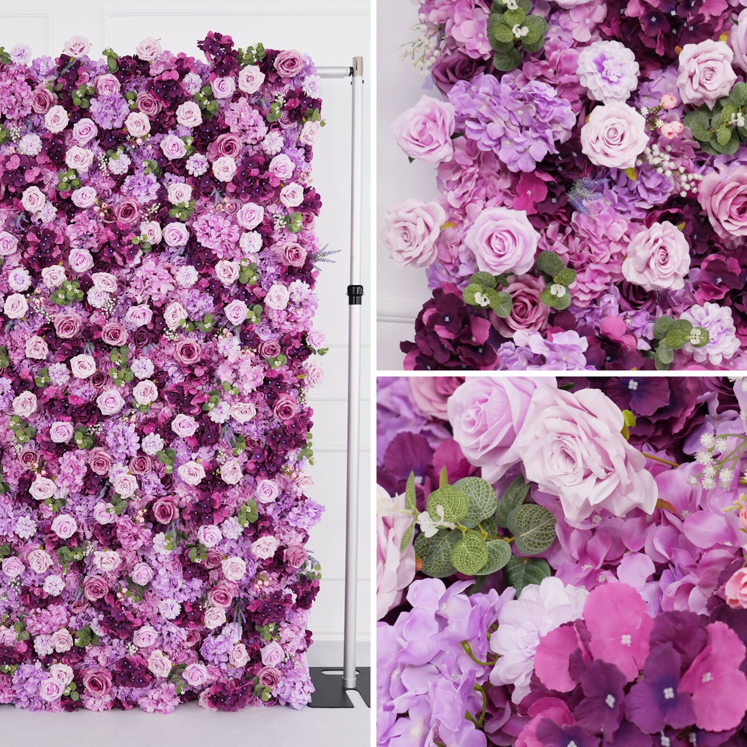 Uflower Purple Rose Flower Wall Backdrop Wedding Party Decoration
