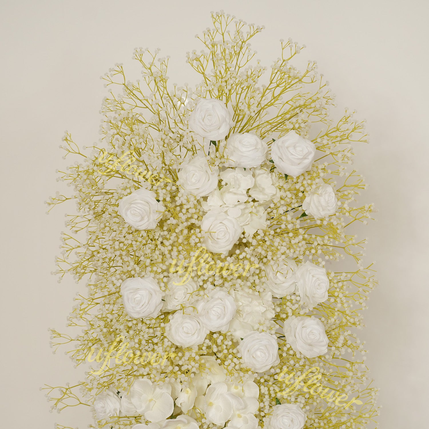 Uflower White Rose Baby Breath Wedding KT Backdrop Floral Arrangement