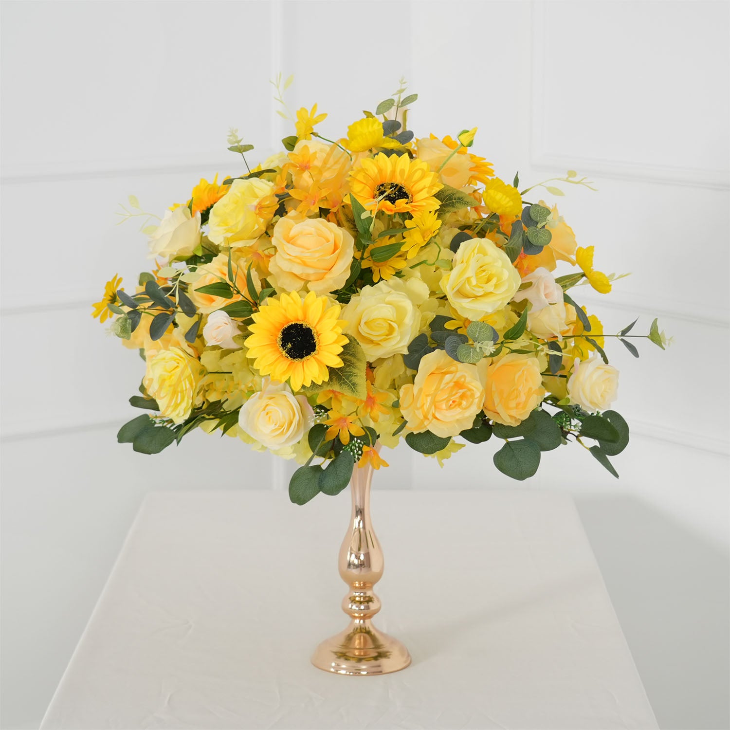 Uflower Yellow Rose Sunflower Table Runner Sofa Floral Wedding Backdrop Decor