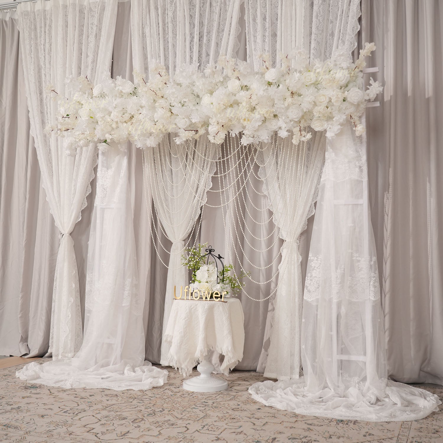 Uflower White Cherry Blossoms Wedding Background KT Board Decoration