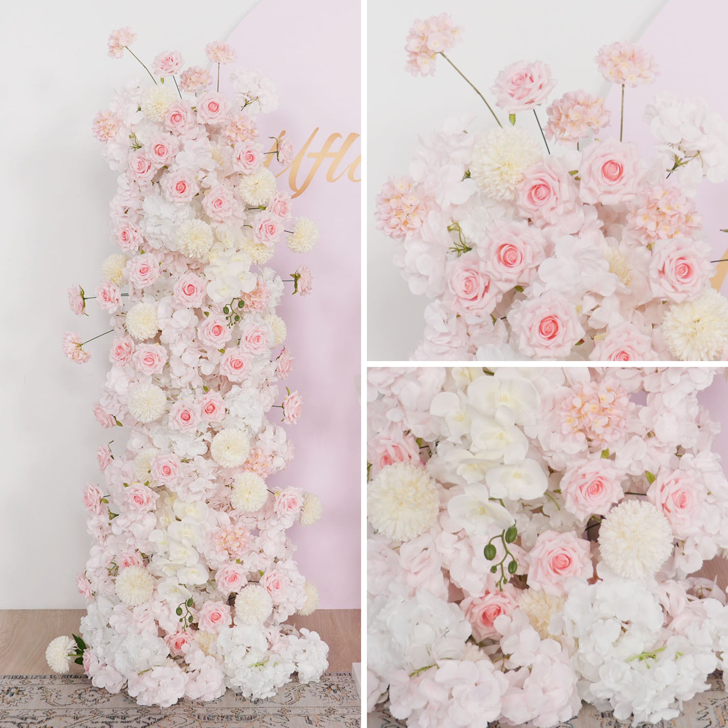 Uflower Pink Rose Orchid Pompoms Wedding Background Arch KT Board Decorative Flower