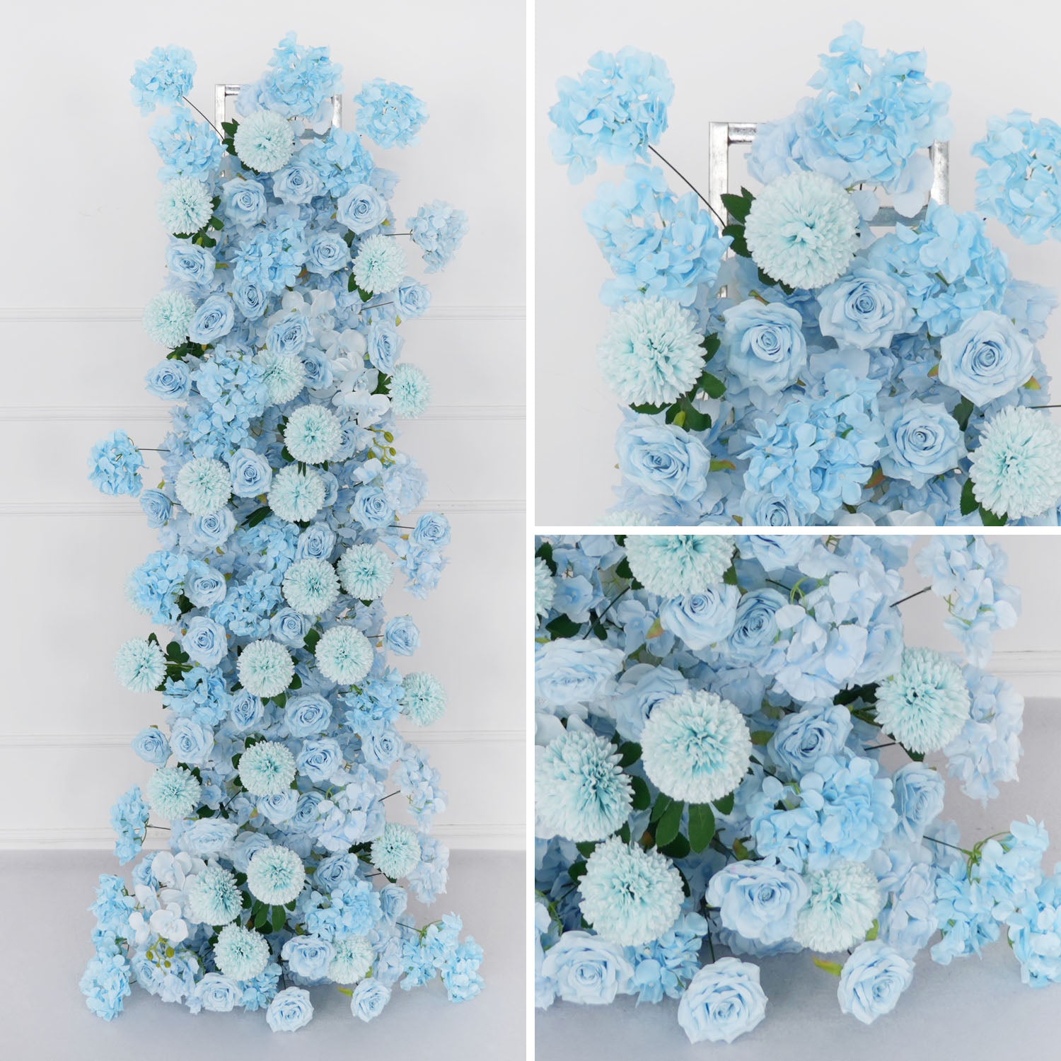 Uflower Blue Rose Orchid Pompoms Wedding Background Arch KT Board Decorative Flower