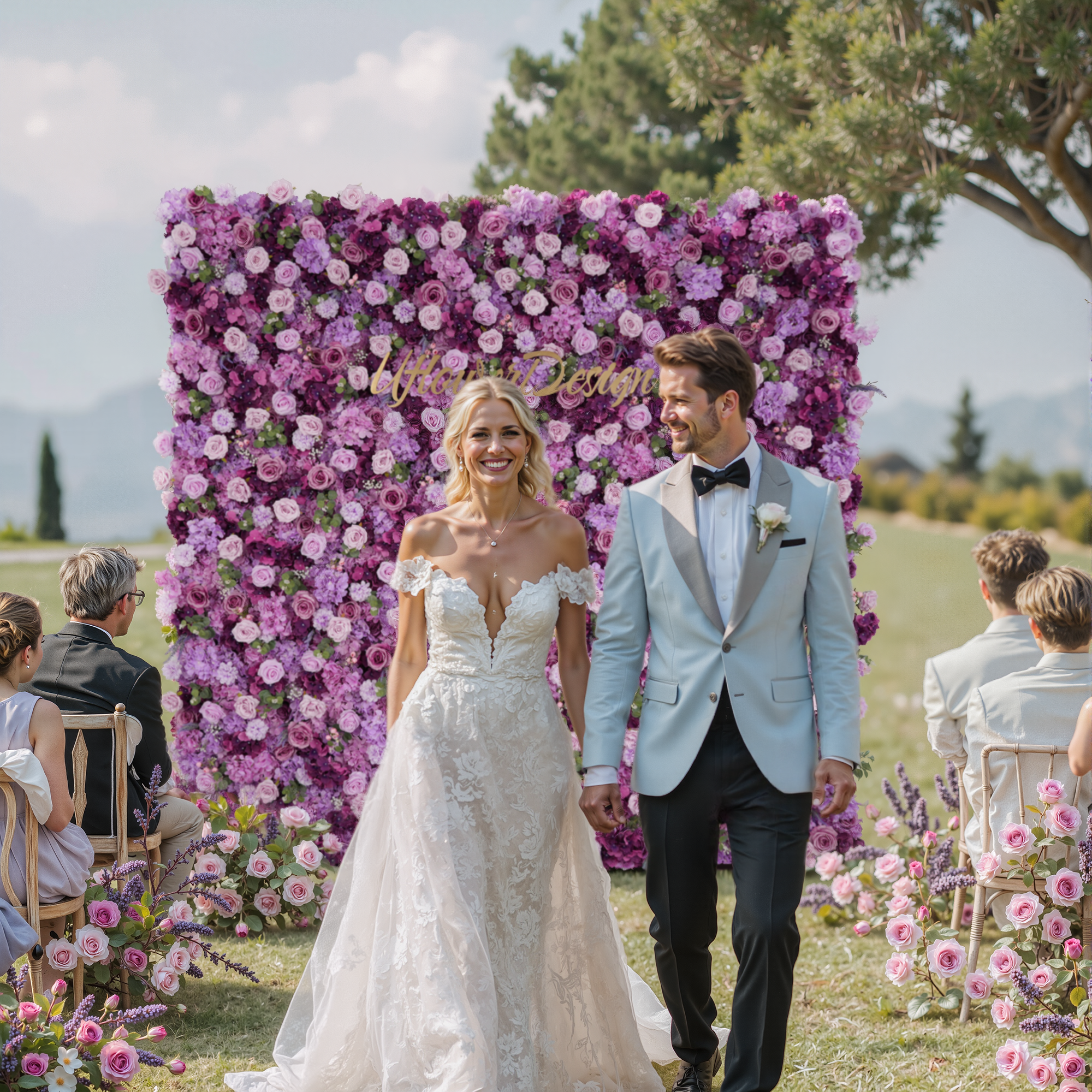 Uflower Purple Rose Flower Wall Backdrop Wedding Party Decoration