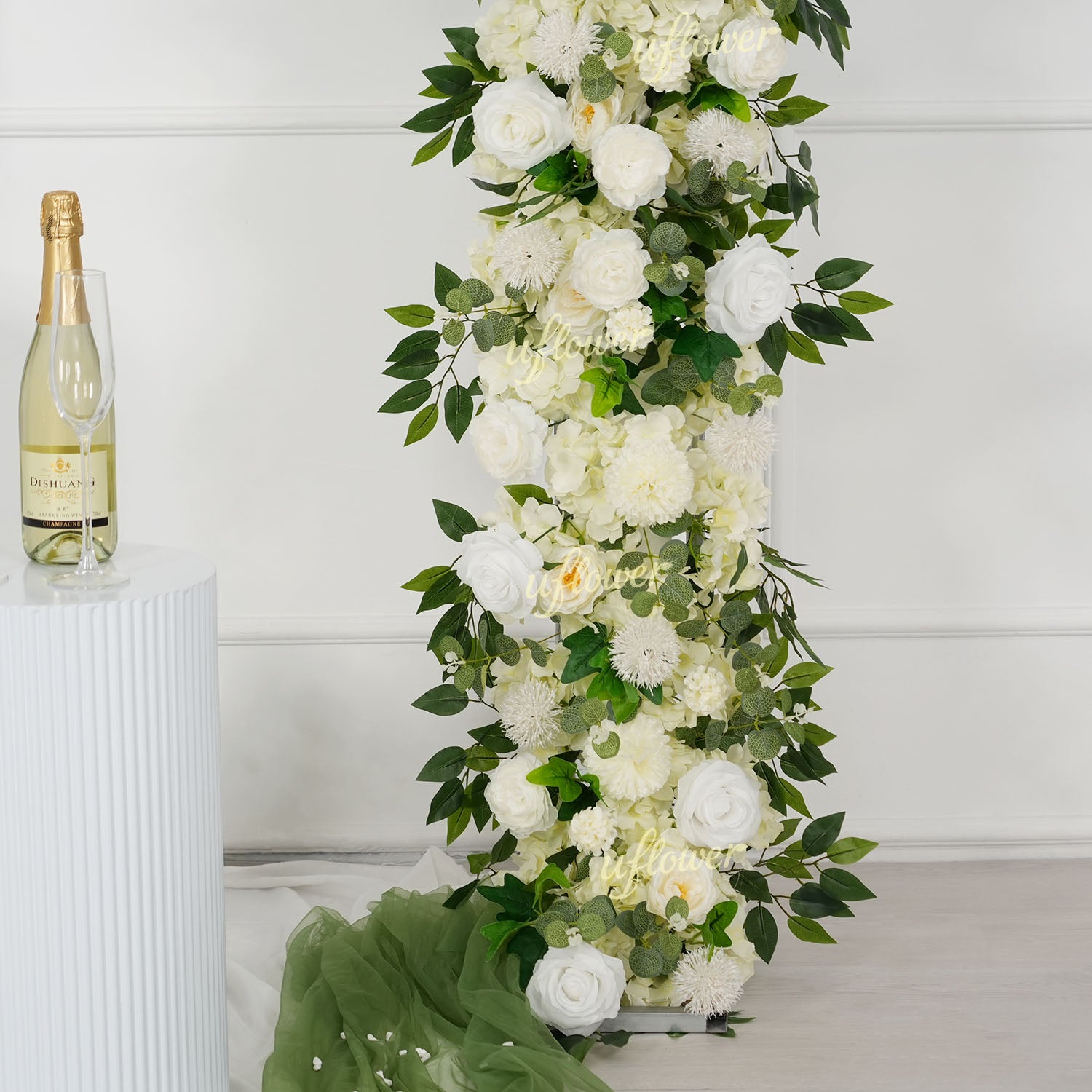 Uflower White Rose Greenery Floral Door Arch Wedding Party Backdrop Decoration