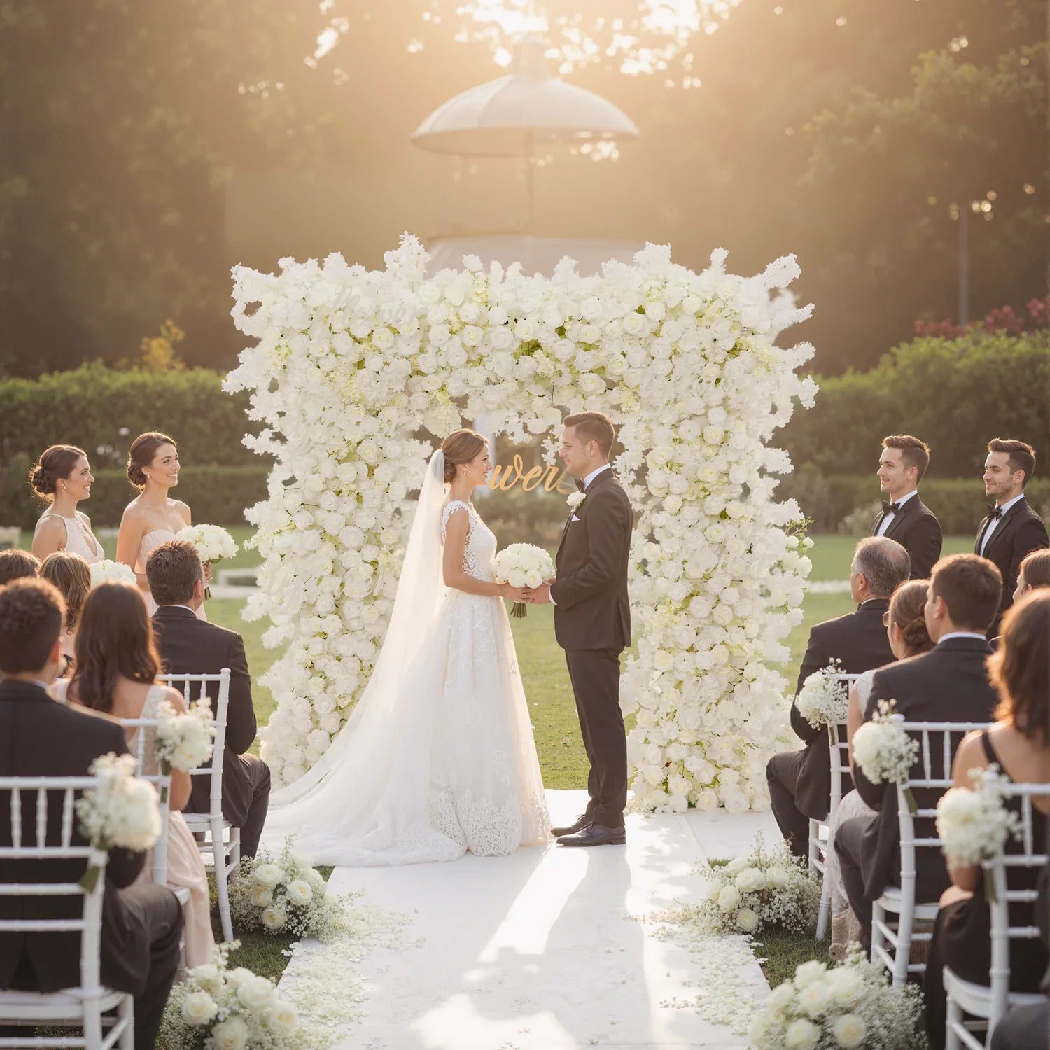 Artificial White Rose Flower Arrangement Wedding Backdrop Decor Props - Uflower