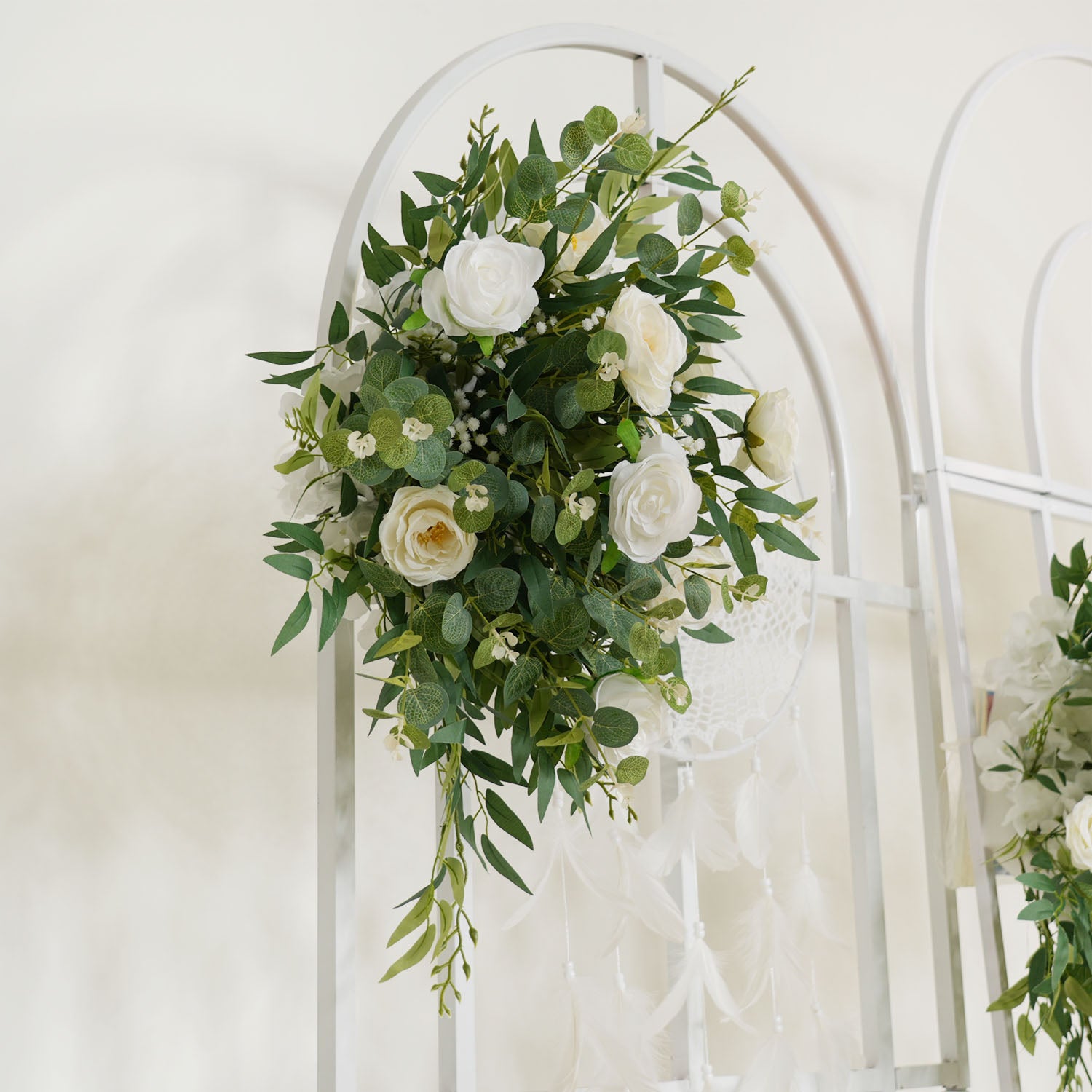 Artificial White Green Wedding KT Backdrop Flower Row Decor