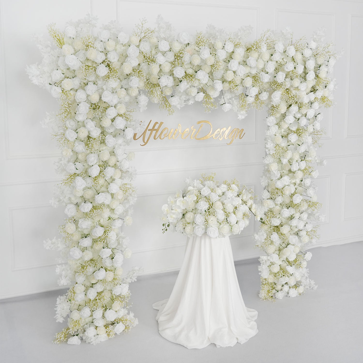 White Baby breath Rose Wedding Backdrop Arch Decor