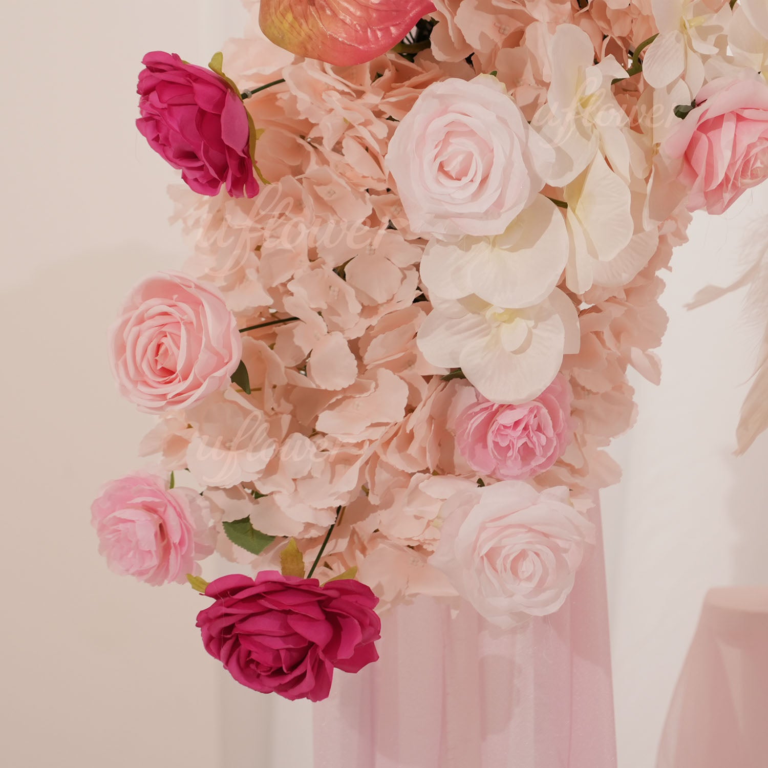 Uflower Pink Floral Arrangement Wedding Arch Backdrop Party Flower Row Decor