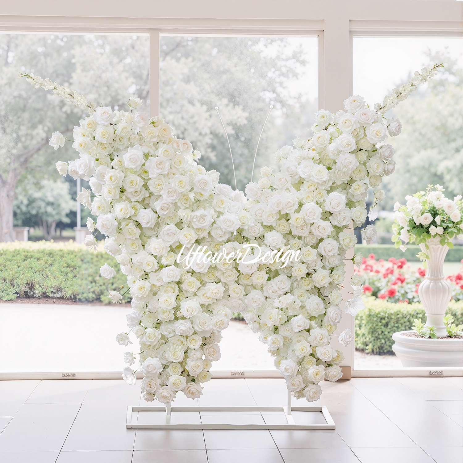 Uflower White Rose Butterfly Shaped Arch Wedding Party Backdrop Decor