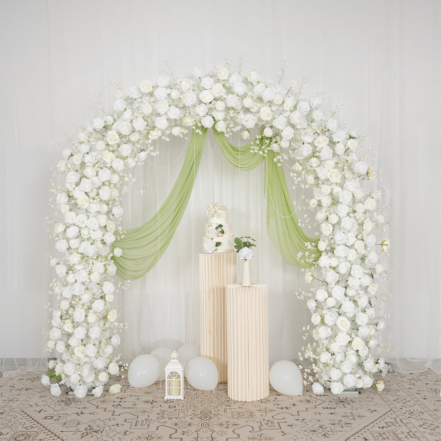 Uflower White Rose Floral Door Arch Wedding Party Backdrop Decoration