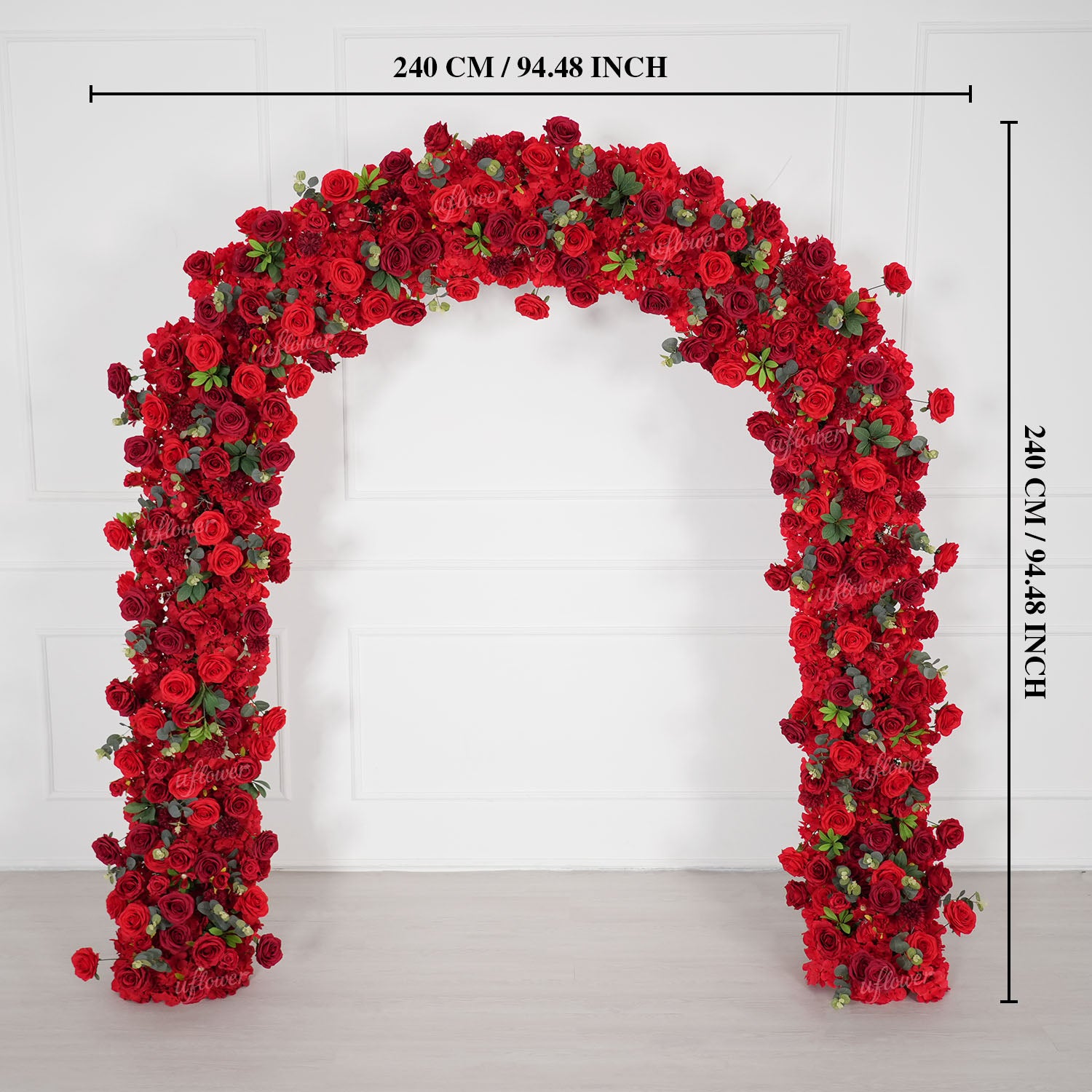 Uflower Red Rose Greenery Floral Door Arch Wedding Party Backdrop Decoration