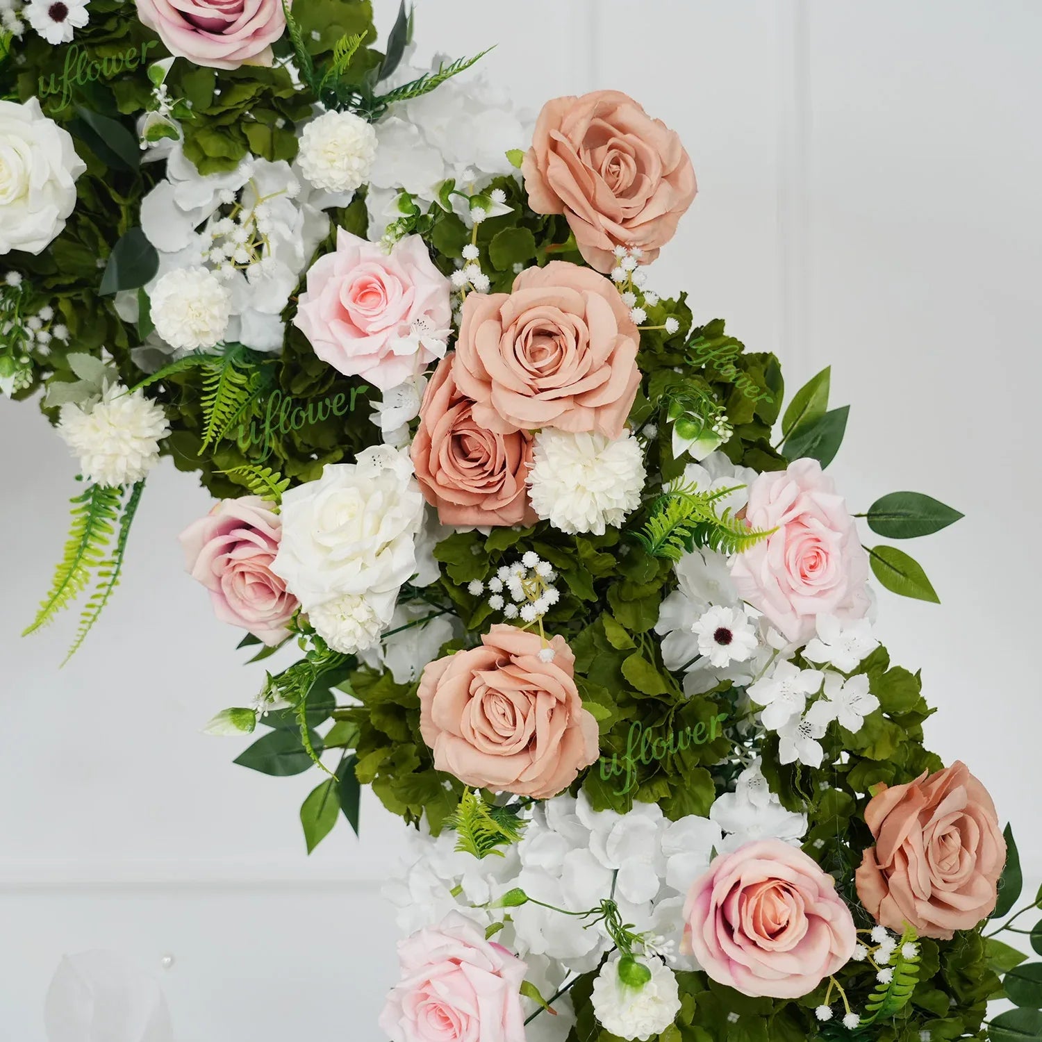 Uflower Pink White Greenery Flower Arrangement Table Runner Round Arch SET80201 - Uflower