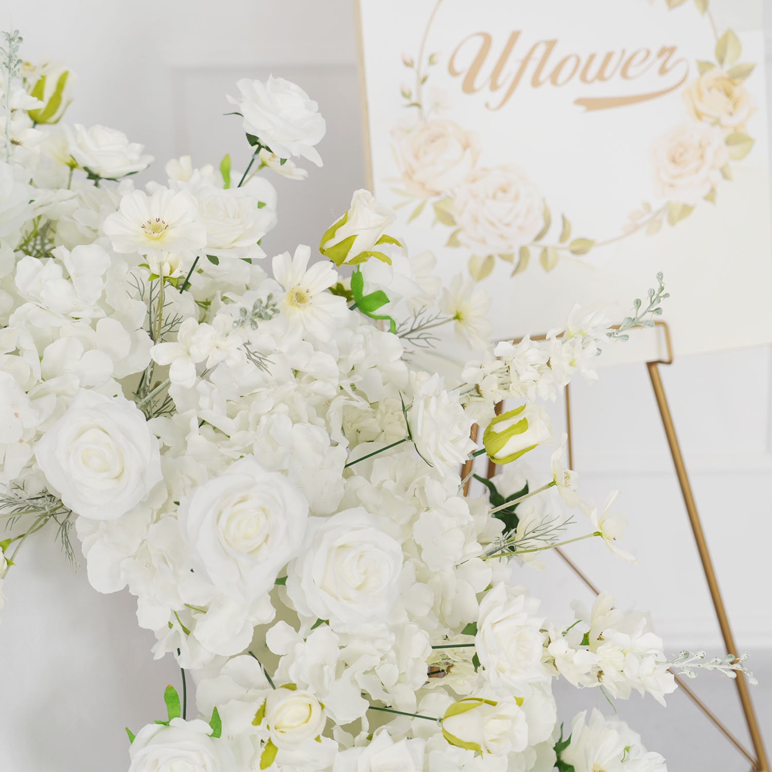 Uflower White Rose Sofa Table Runner Floor Flower Arrangement