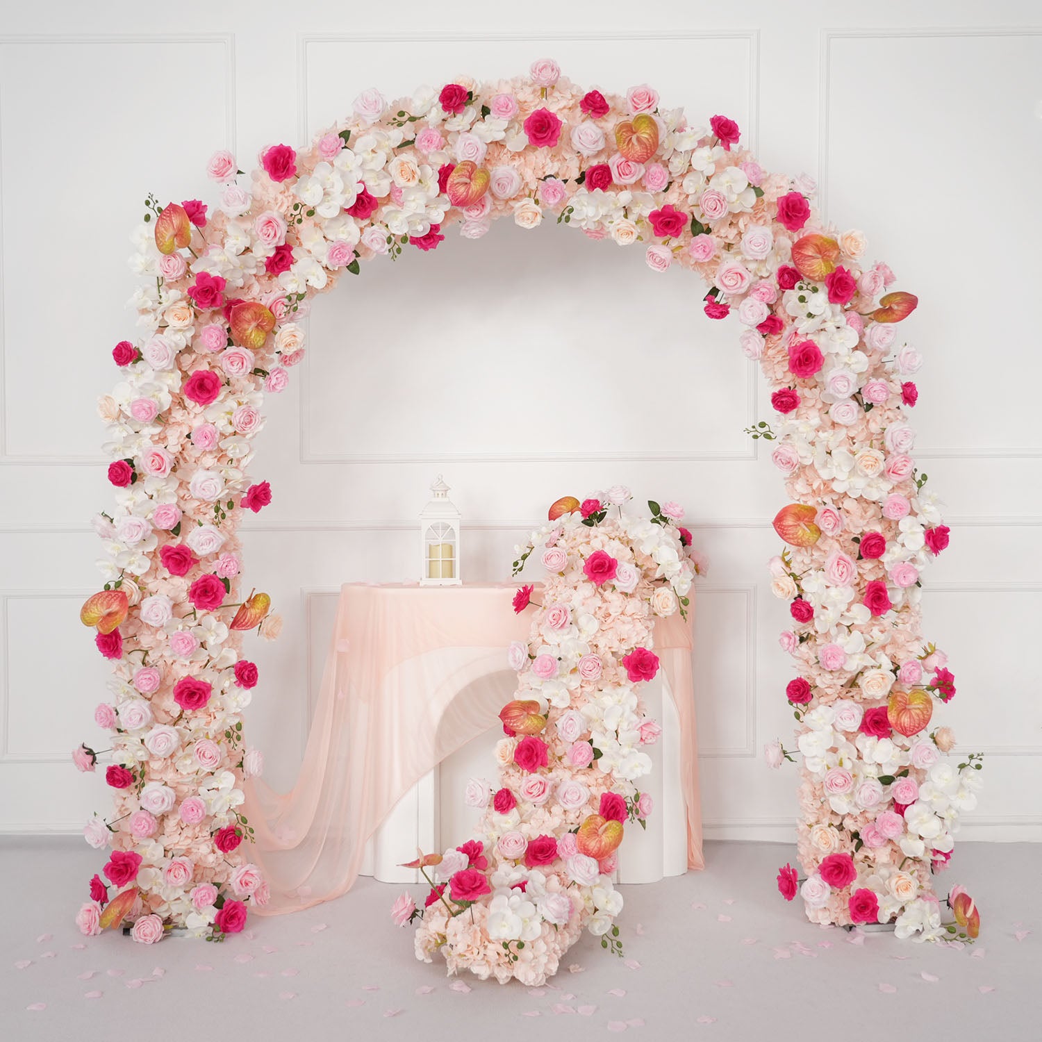 Uflower Pink Rose Floral Door Arch Wedding Party Backdrop Decoration