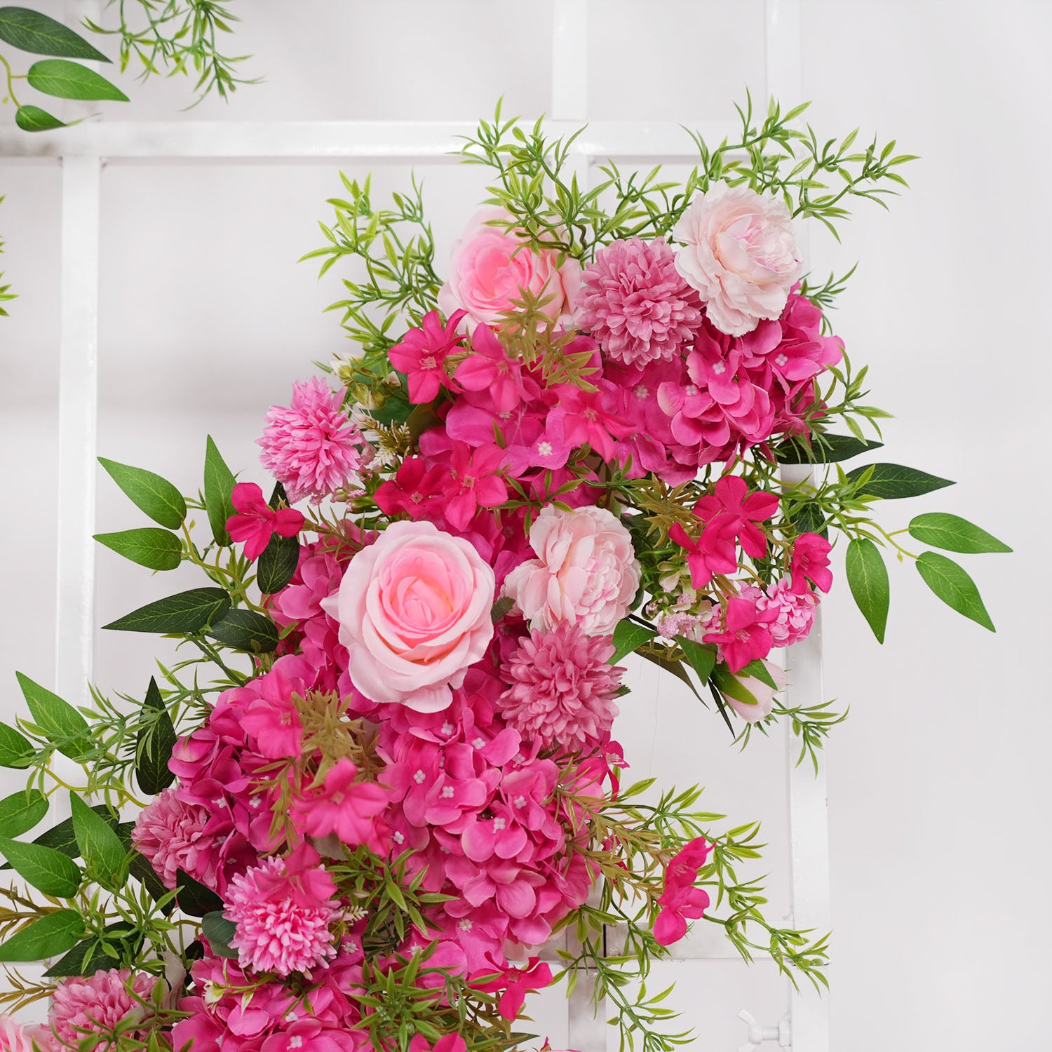 Uflower Pink Rose Green Leaf Wedding Backdrop Floral Arrangement