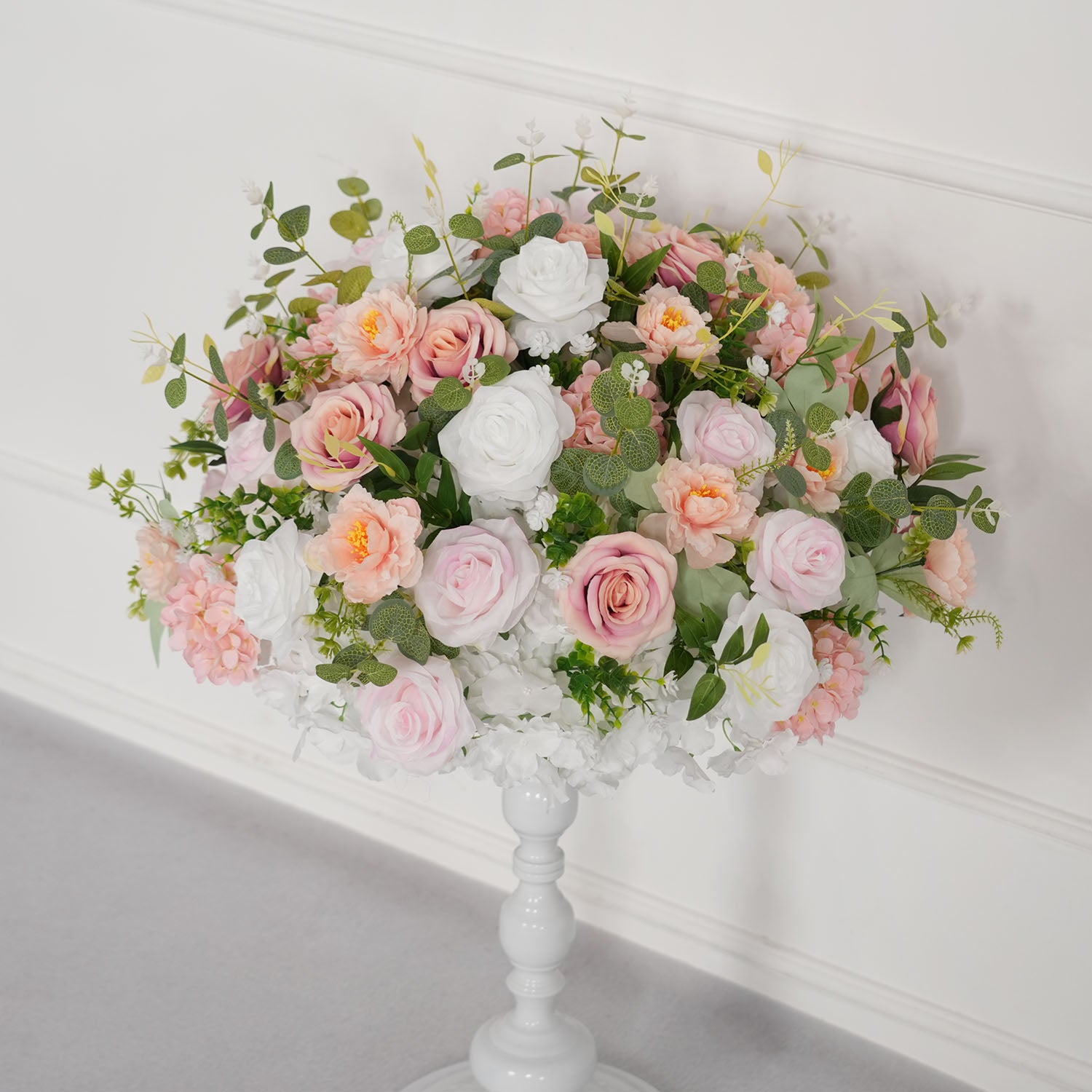 Uflower Pink White Rose Green Leaf Table Centerpieces Floral Ball Wedding Decoration