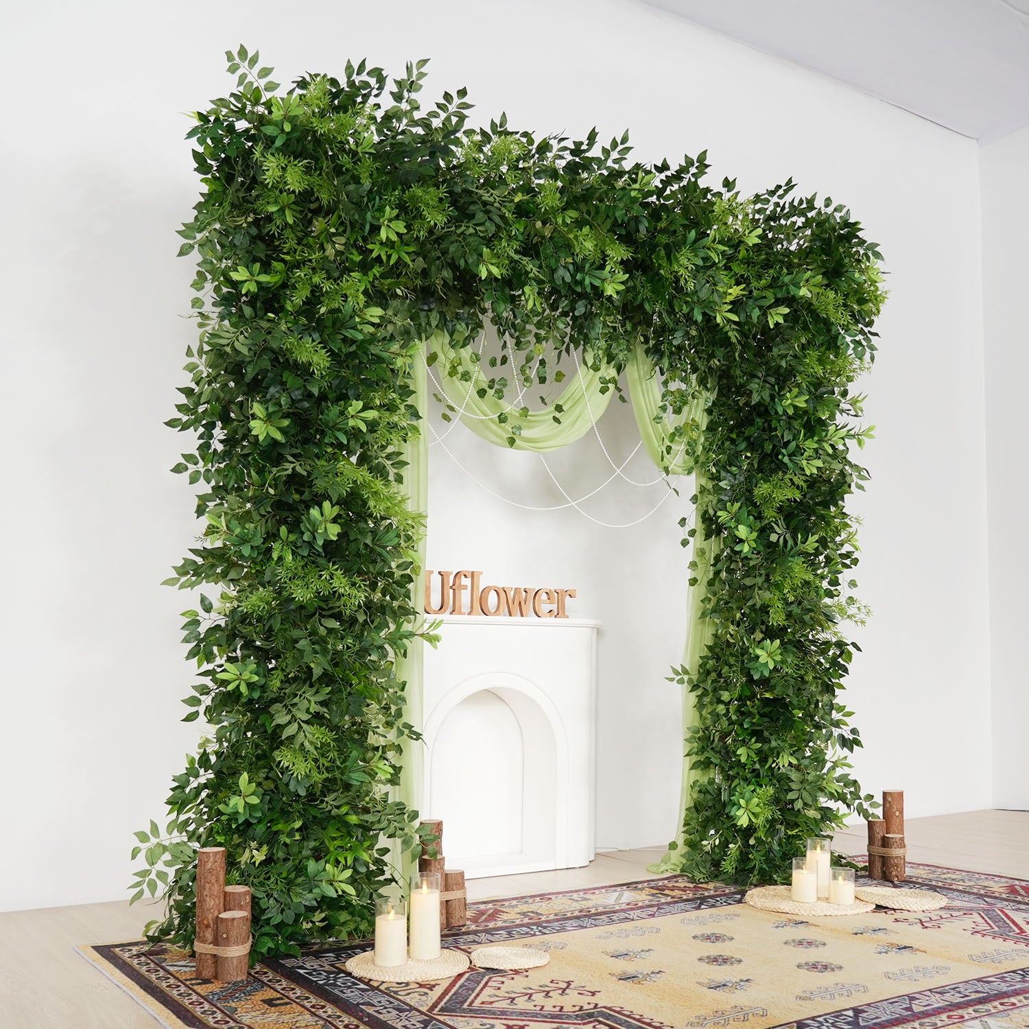 Uflower Green Series Wedding Backdrop Arch Decor Floral Arrangement