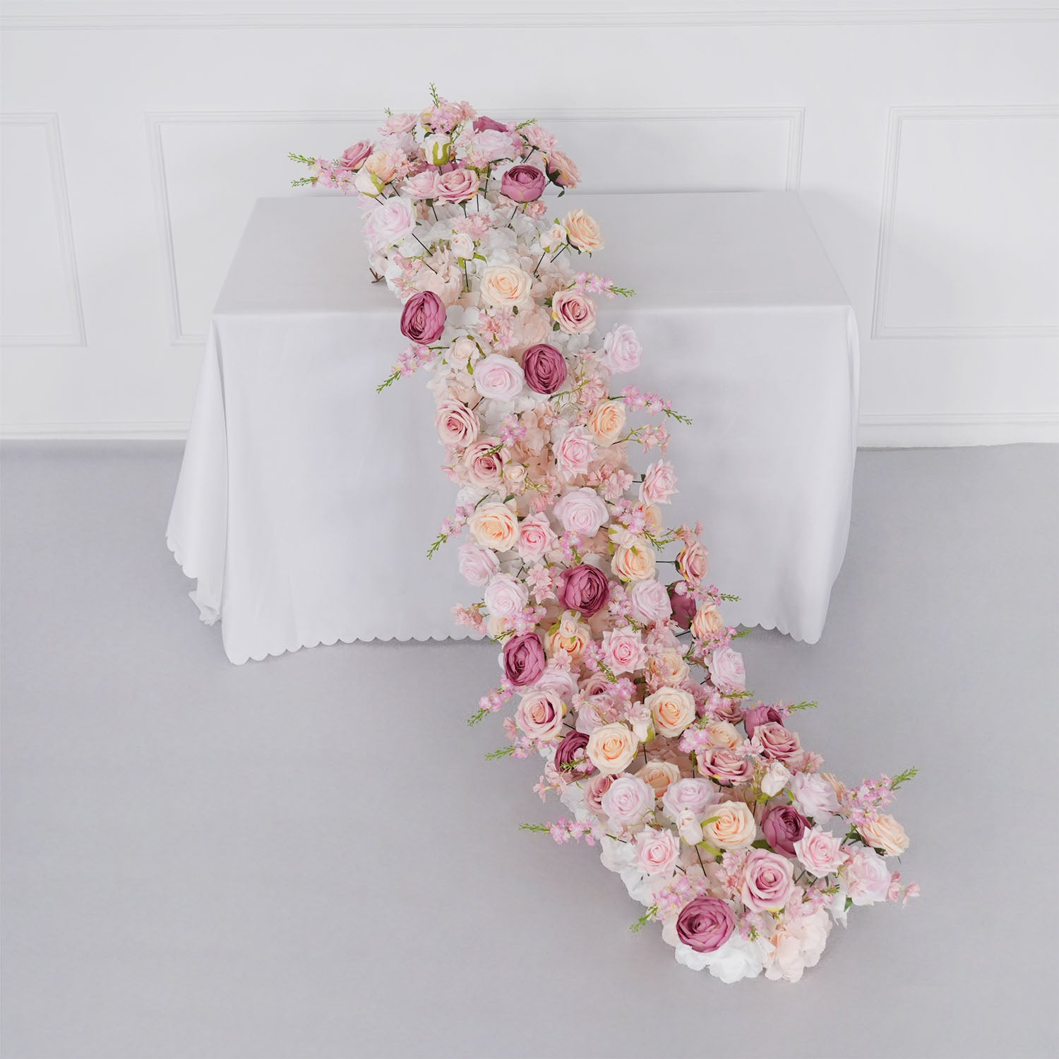 Uflower Pink Rose Sofa Table Runner Floor Flower Arrangement