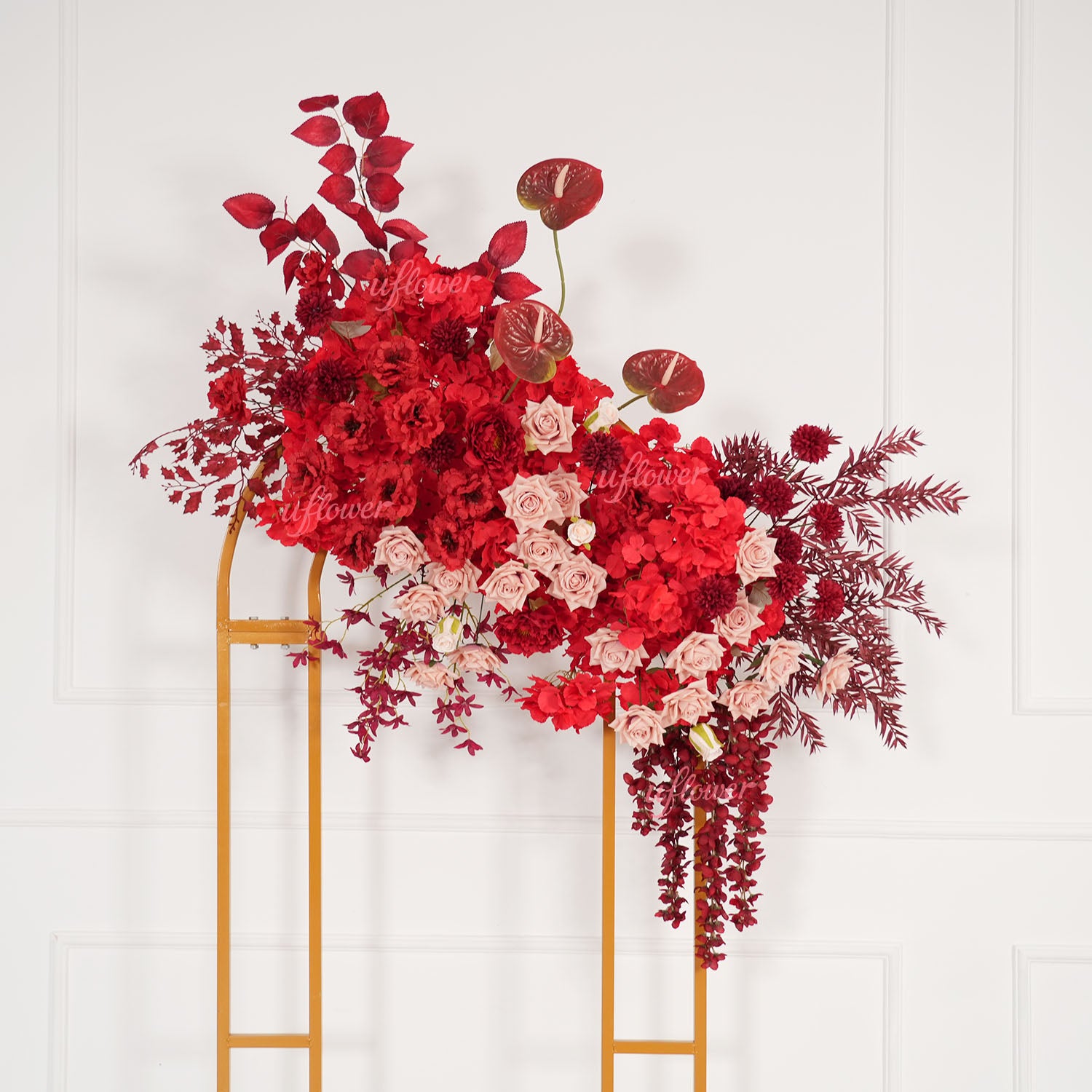 Uflower Red Floral Arrangement Wedding Backdrop Floral Props
