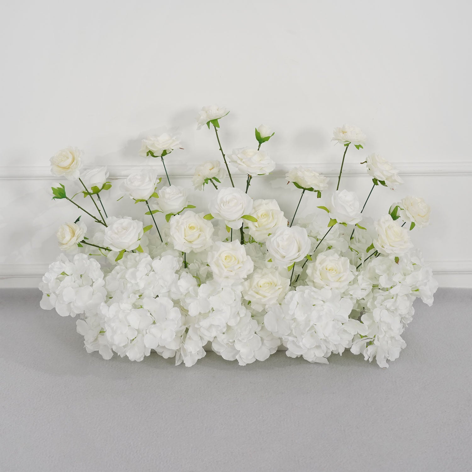 Uflower White Rose Table Runner Sofa Floral Wedding Backdrop Decor