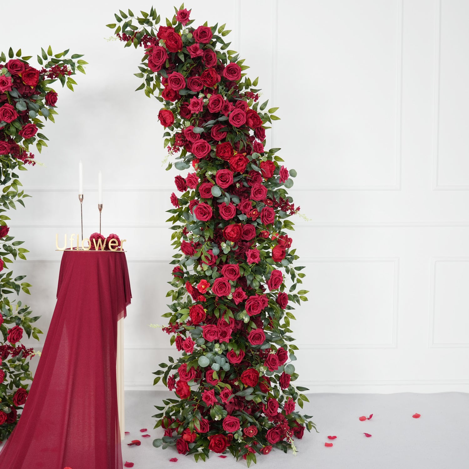 Uflower Red Rose Floral Arch Wedding Backdrop Decor
