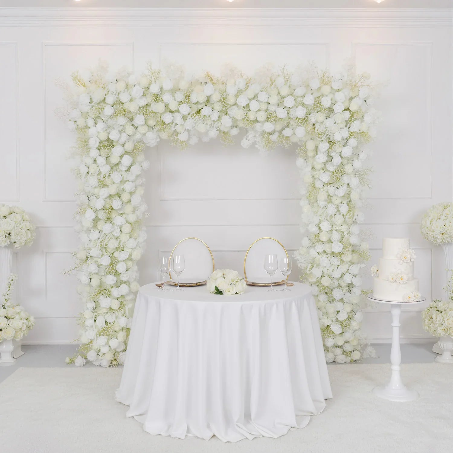 Uflower White Baby breath Rose Wedding Backdrop Arch Decor - Uflower