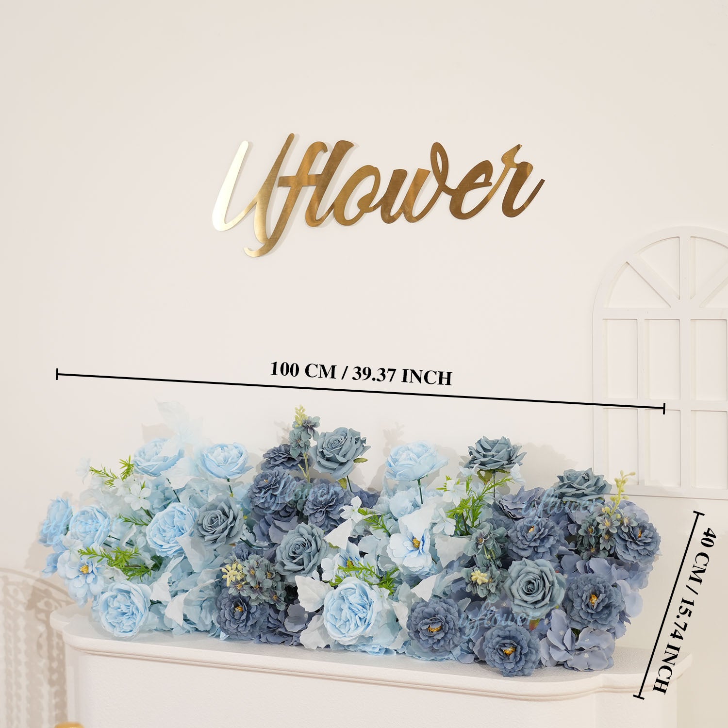 Uflower Smog-Blue Flower Row Decor KT Board Wedding Arrangement Props